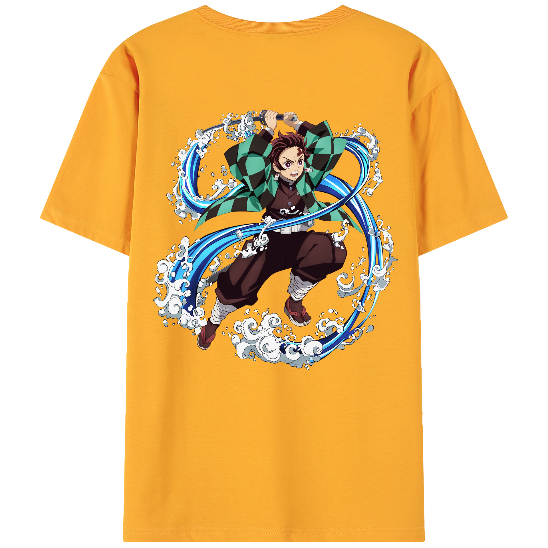 （画像用） 鬼滅の刃 竈門 炭治郎／かまど たんじろう Kamado Tanjirou 綿100％ メンズ半袖Tシャツ（バックプリント） 通気性