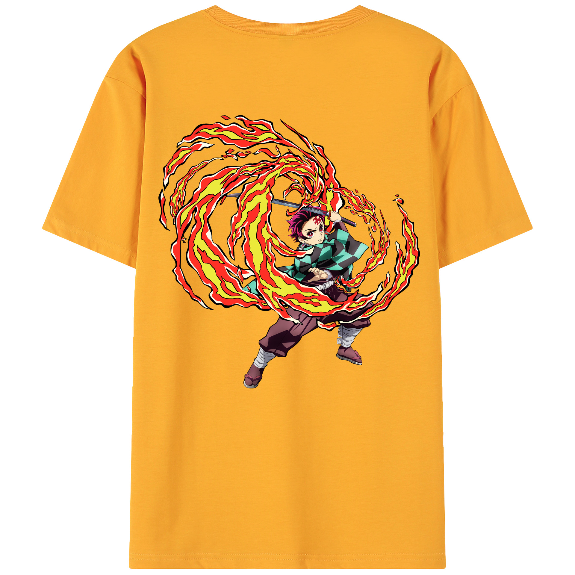 （画像用） 鬼滅の刃 竈門 炭治郎／かまど たんじろう Kamado Tanjirou 綿100％ メンズ半袖Tシャツ（バックプリント） 通気性