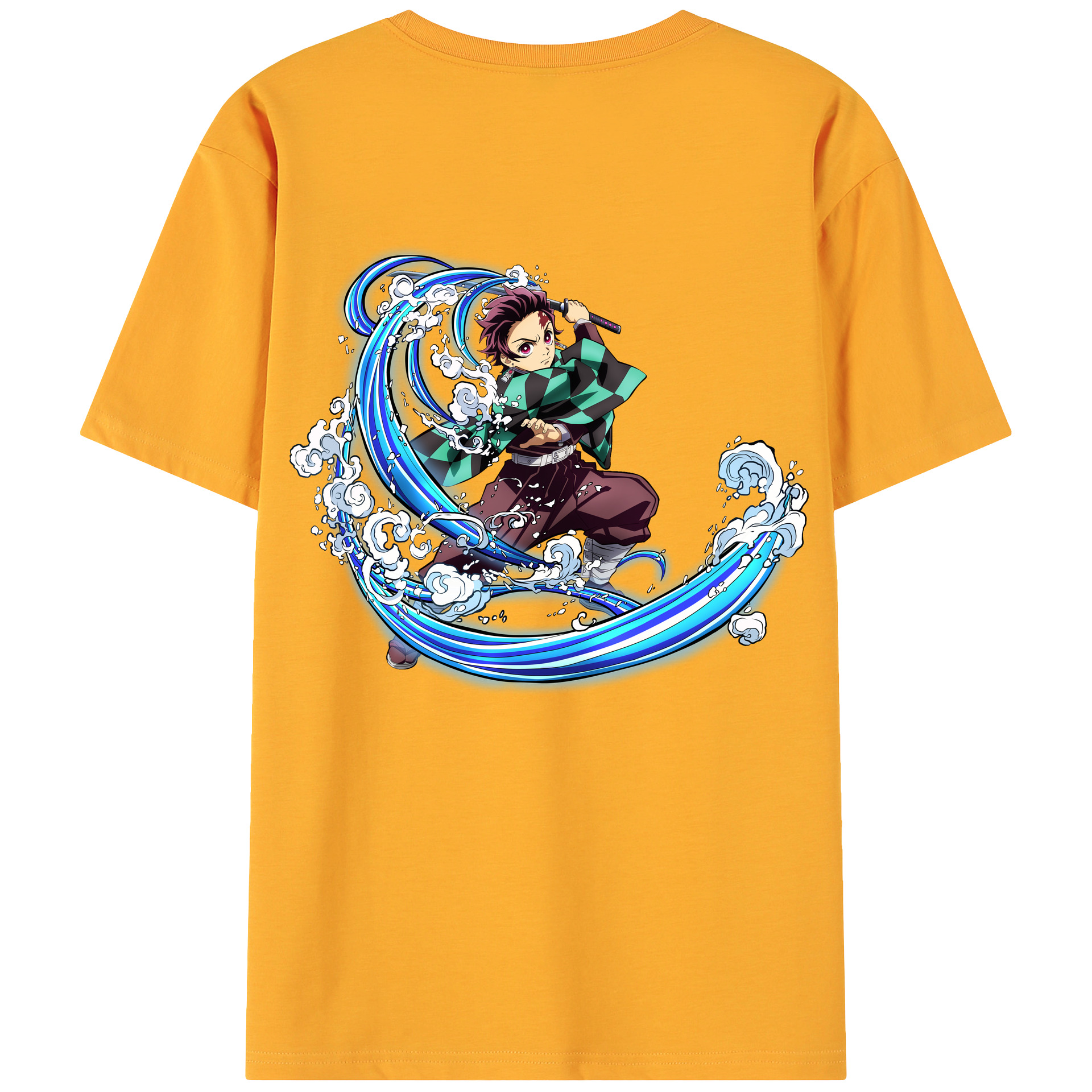 （画像用） 鬼滅の刃 竈門 炭治郎／かまど たんじろう Kamado Tanjirou 綿100％ メンズ半袖Tシャツ（バックプリント） 通気性