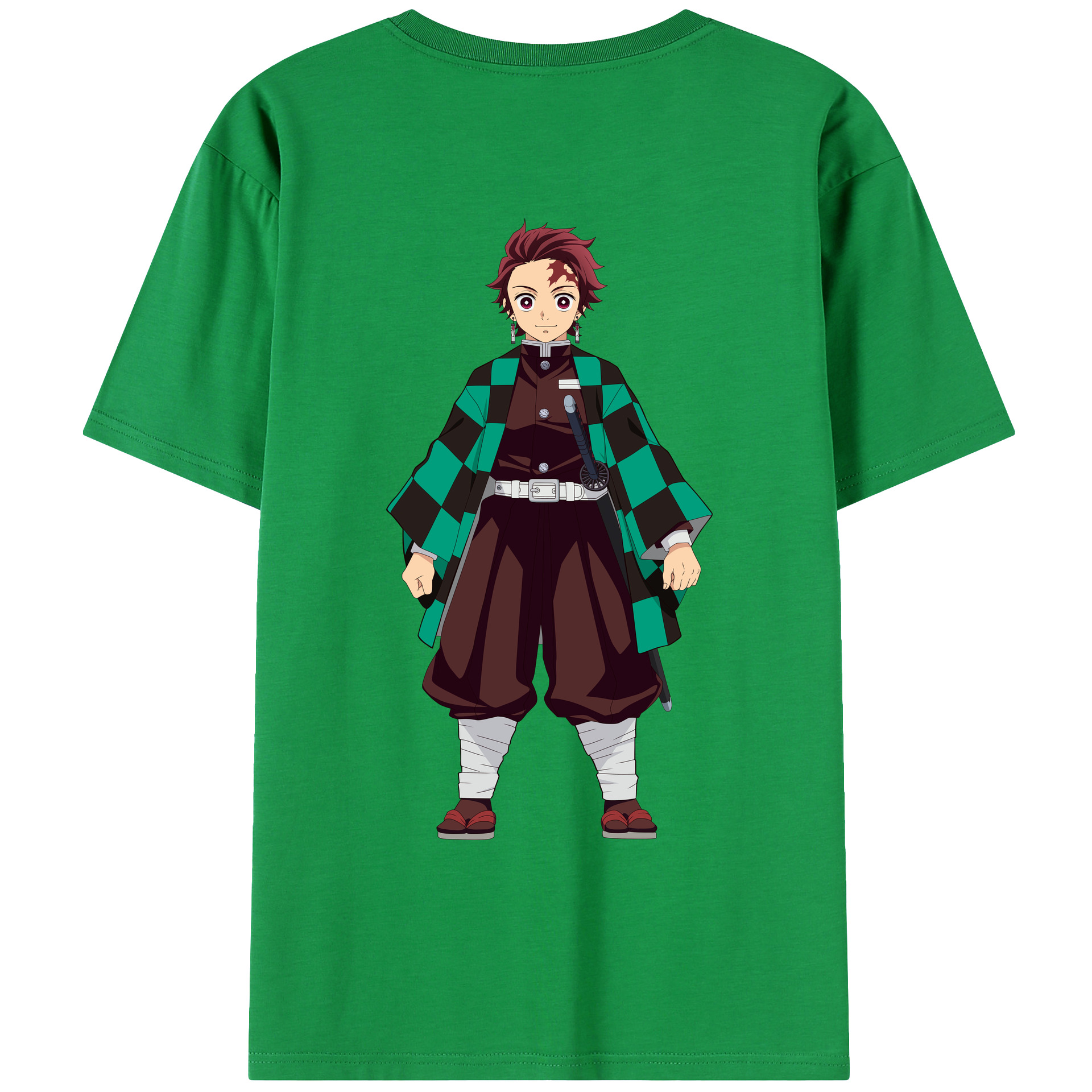 （画像用） 鬼滅の刃 竈門 炭治郎／かまど たんじろう Kamado Tanjirou 綿100％ メンズ半袖Tシャツ（バックプリント） 通気性