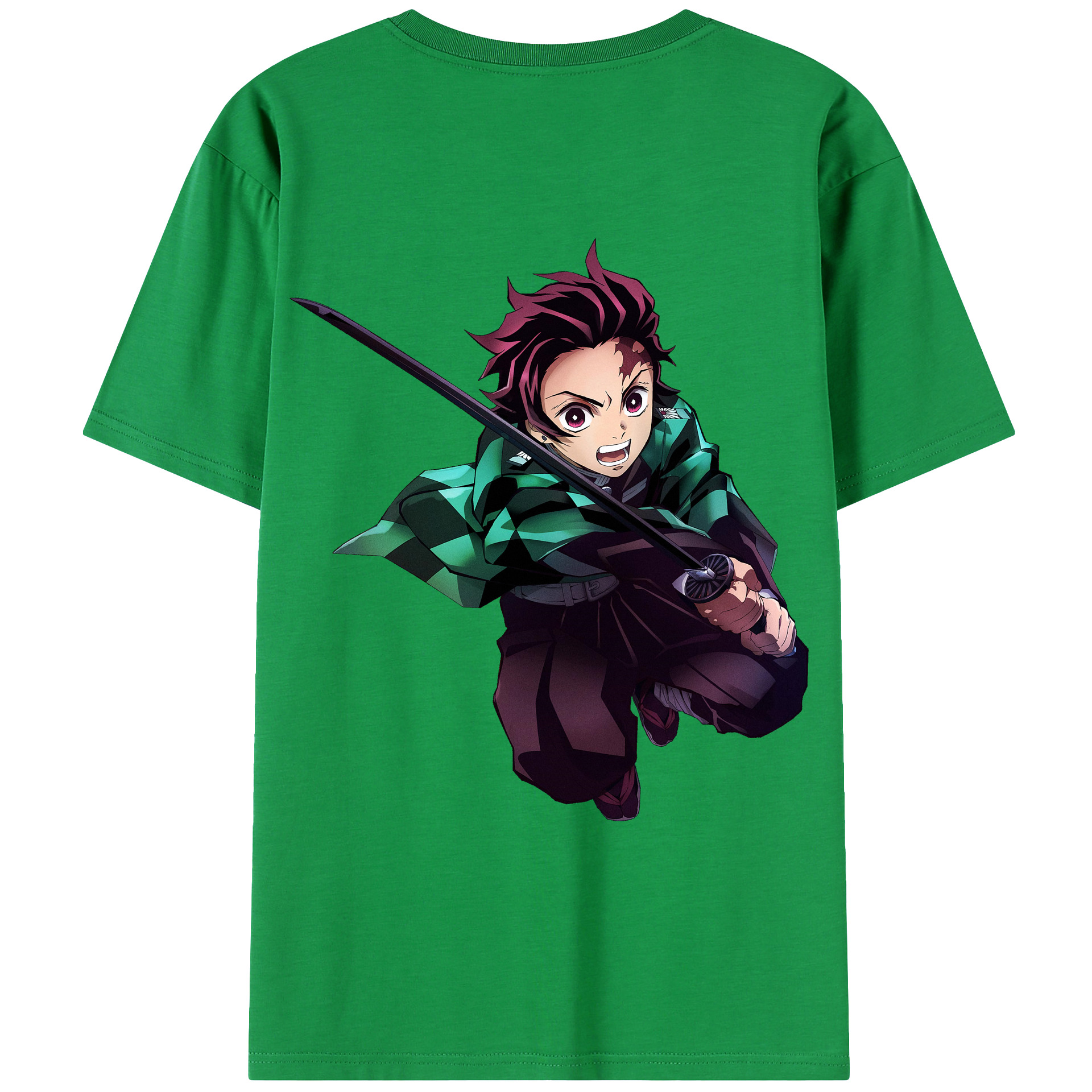 （画像用） 鬼滅の刃 竈門 炭治郎／かまど たんじろう Kamado Tanjirou 綿100％ メンズ半袖Tシャツ（バックプリント） 通気性