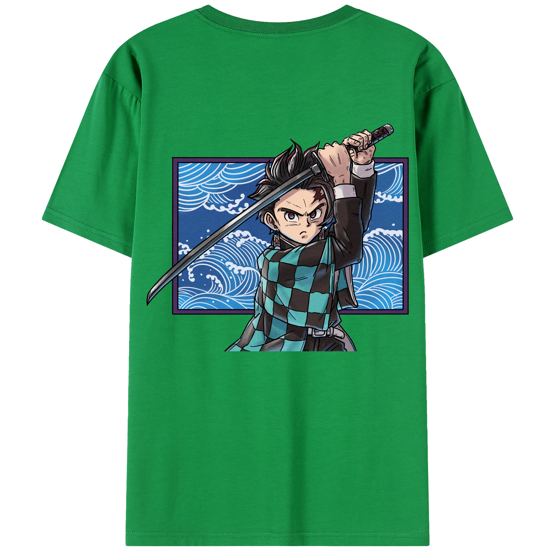 （画像用） 鬼滅の刃 竈門 炭治郎／かまど たんじろう Kamado Tanjirou 綿100％ メンズ半袖Tシャツ（バックプリント） 通気性