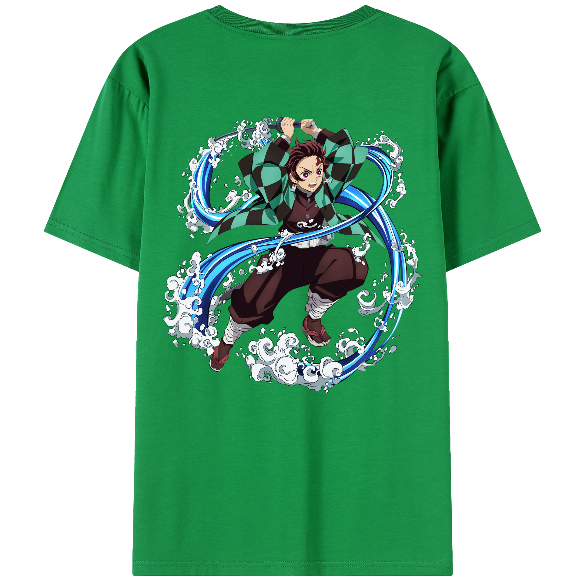 （画像用） 鬼滅の刃 竈門 炭治郎／かまど たんじろう Kamado Tanjirou 綿100％ メンズ半袖Tシャツ（バックプリント） 通気性