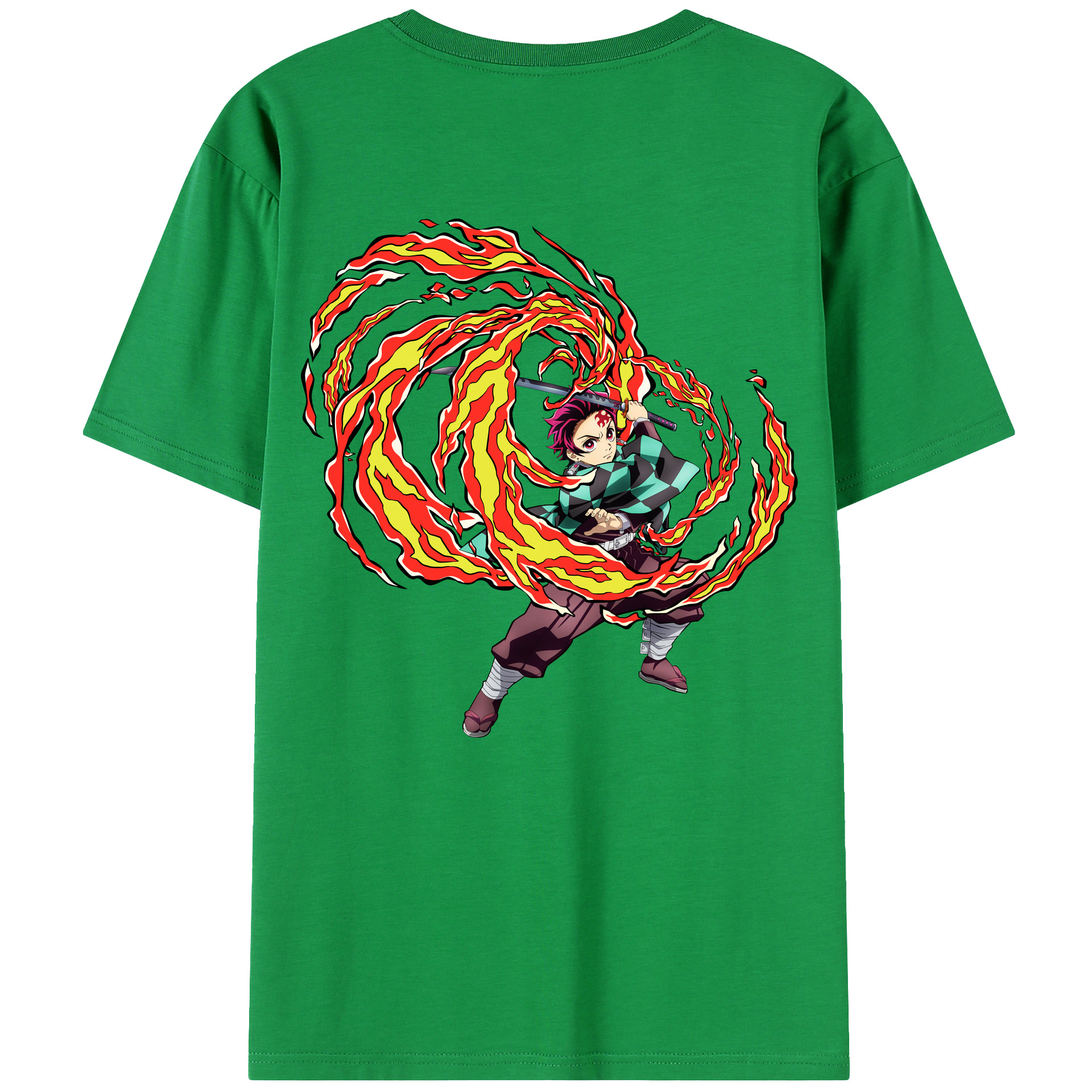 （画像用） 鬼滅の刃 竈門 炭治郎／かまど たんじろう Kamado Tanjirou 綿100％ メンズ半袖Tシャツ（バックプリント） 通気性