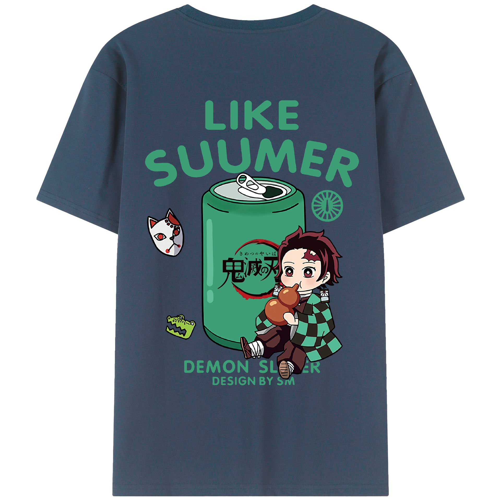 （画像用） 鬼滅の刃 竈門 炭治郎／かまど たんじろう Kamado Tanjirou 綿100％ メンズ半袖Tシャツ（バックプリント） 通気性