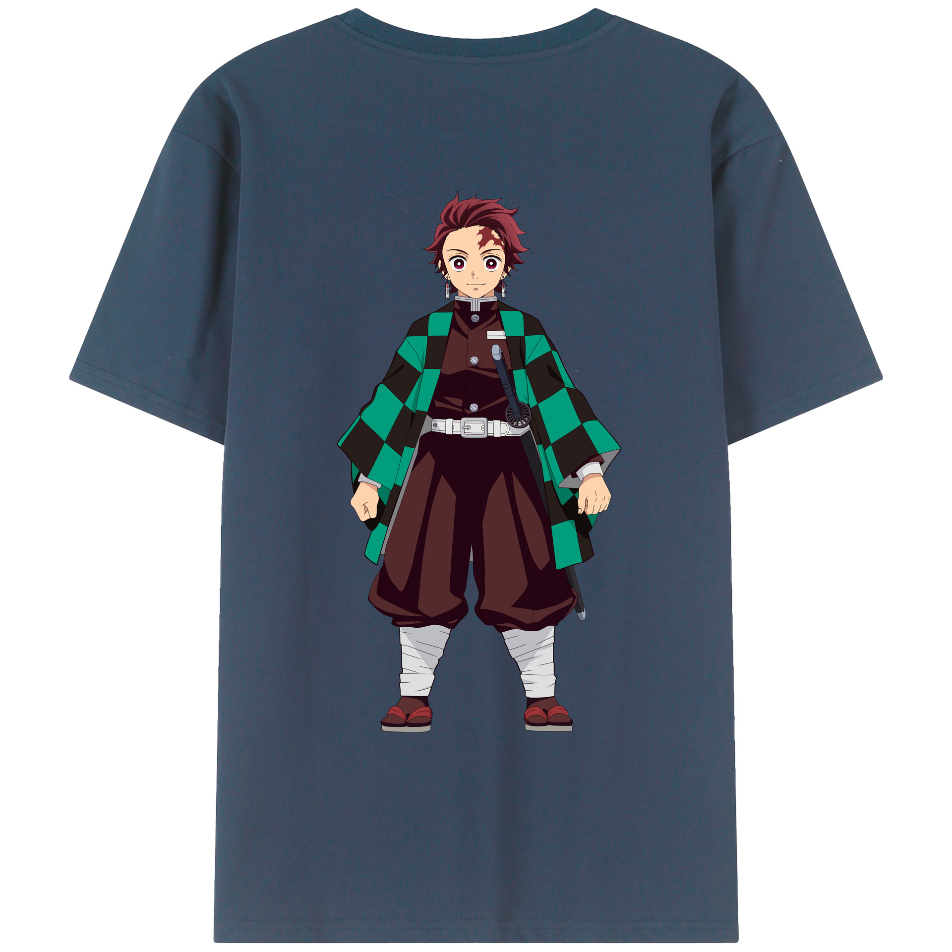 （画像用） 鬼滅の刃 竈門 炭治郎／かまど たんじろう Kamado Tanjirou 綿100％ メンズ半袖Tシャツ（バックプリント） 通気性