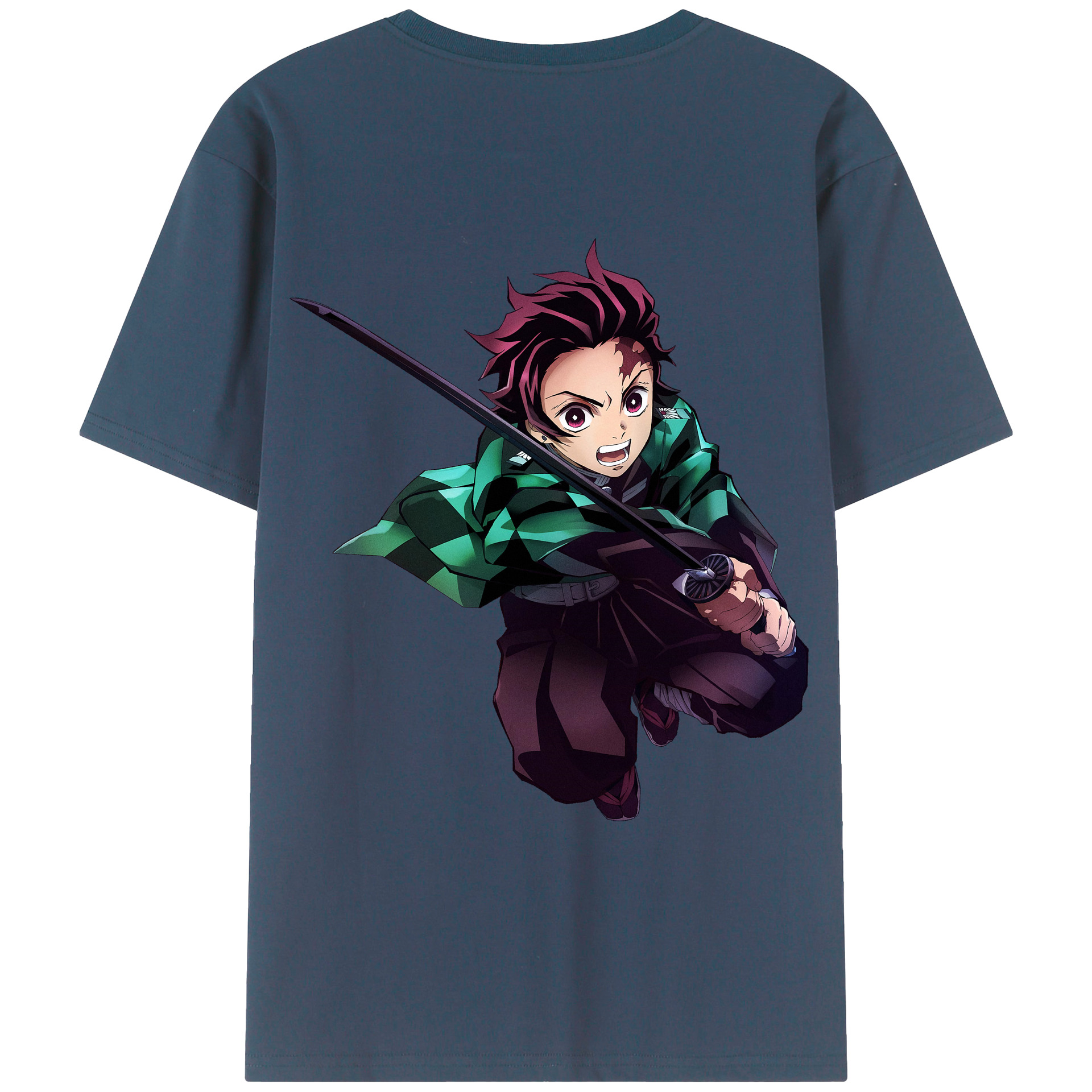 （画像用） 鬼滅の刃 竈門 炭治郎／かまど たんじろう Kamado Tanjirou 綿100％ メンズ半袖Tシャツ（バックプリント） 通気性