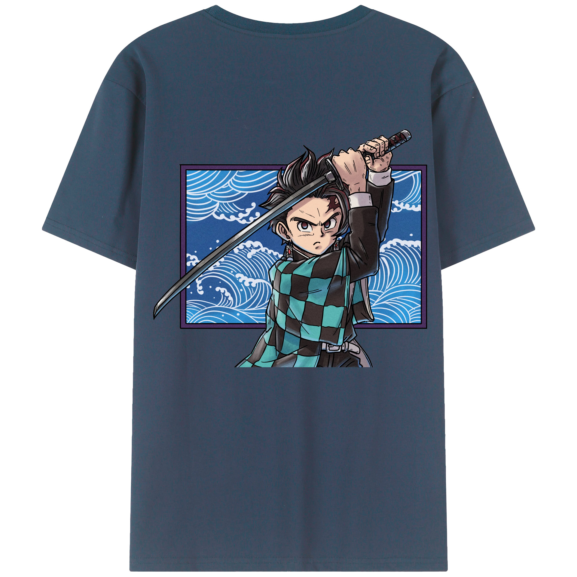 （画像用） 鬼滅の刃 竈門 炭治郎／かまど たんじろう Kamado Tanjirou 綿100％ メンズ半袖Tシャツ（バックプリント） 通気性