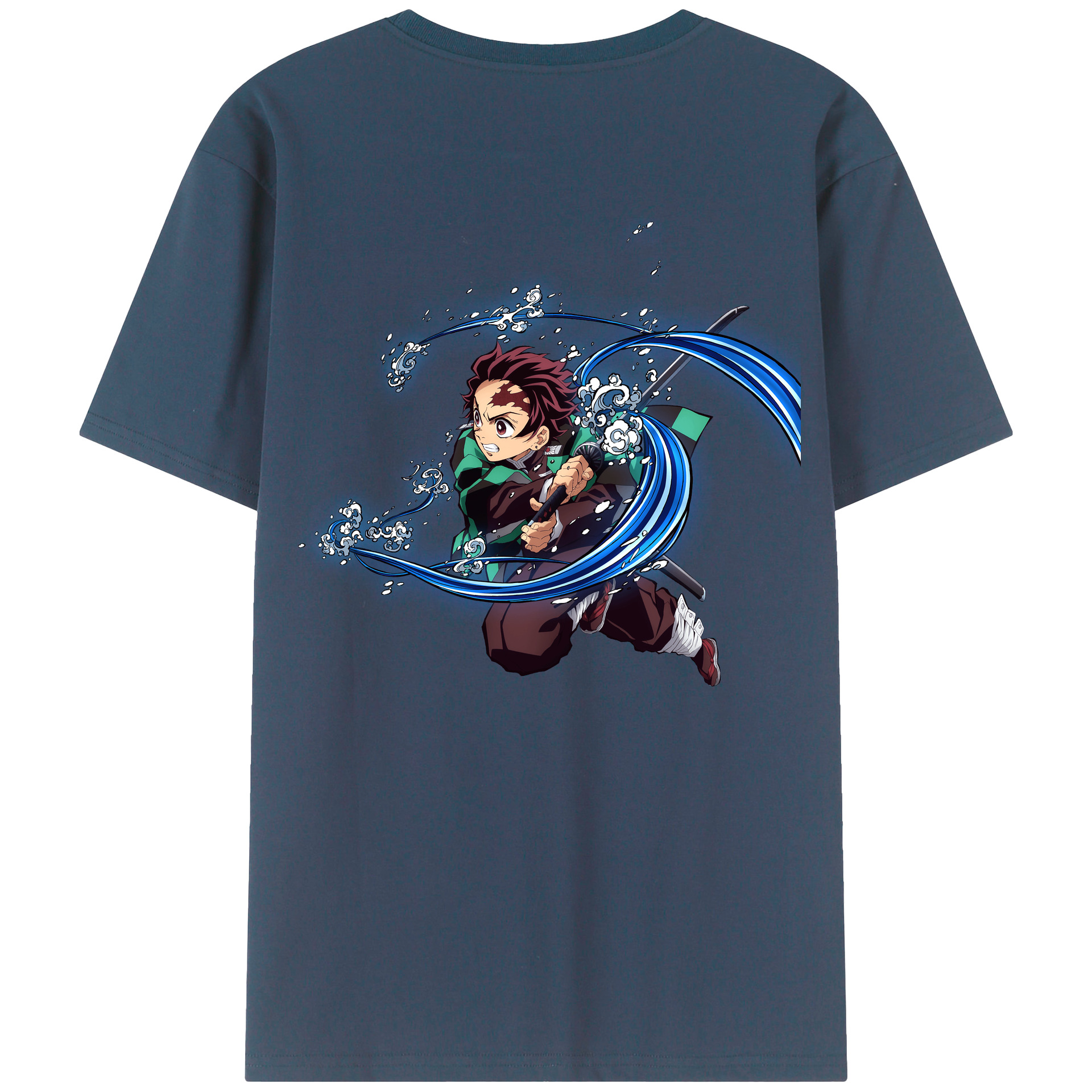 （画像用） 鬼滅の刃 竈門 炭治郎／かまど たんじろう Kamado Tanjirou 綿100％ メンズ半袖Tシャツ（バックプリント） 通気性