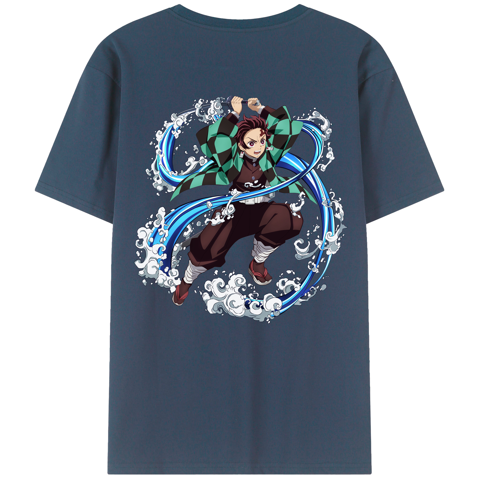 （画像用） 鬼滅の刃 竈門 炭治郎／かまど たんじろう Kamado Tanjirou 綿100％ メンズ半袖Tシャツ（バックプリント） 通気性