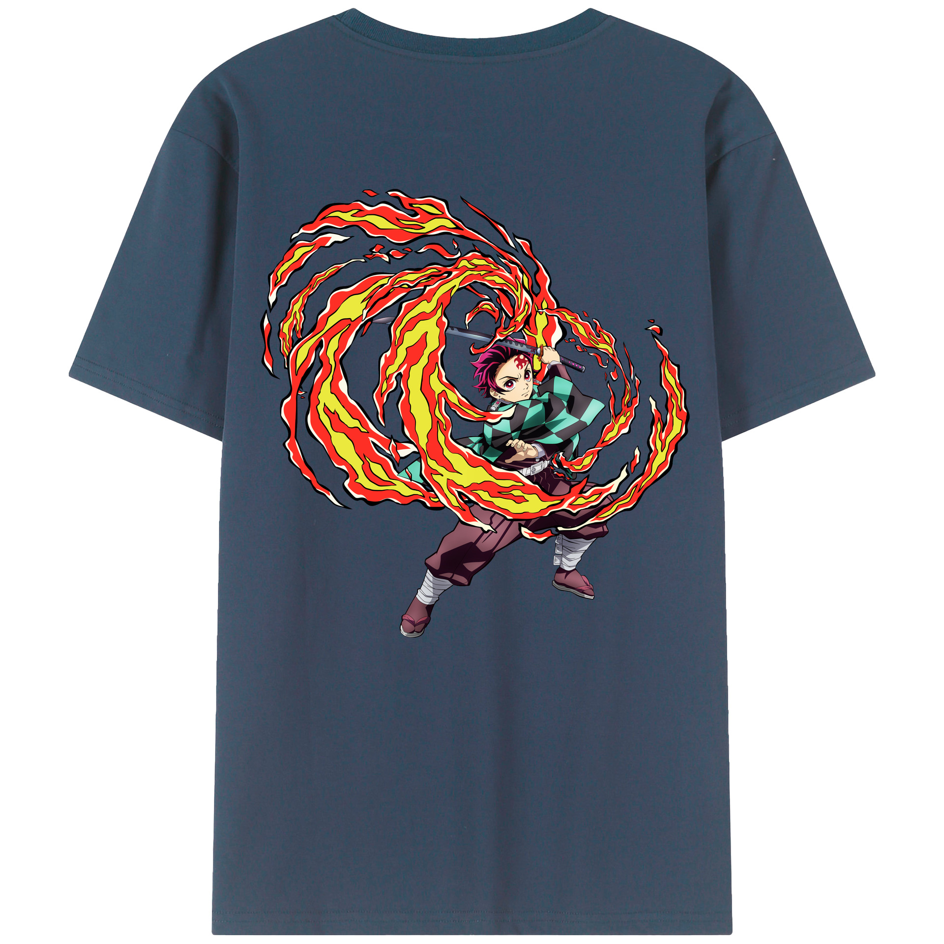 （画像用） 鬼滅の刃 竈門 炭治郎／かまど たんじろう Kamado Tanjirou 綿100％ メンズ半袖Tシャツ（バックプリント） 通気性