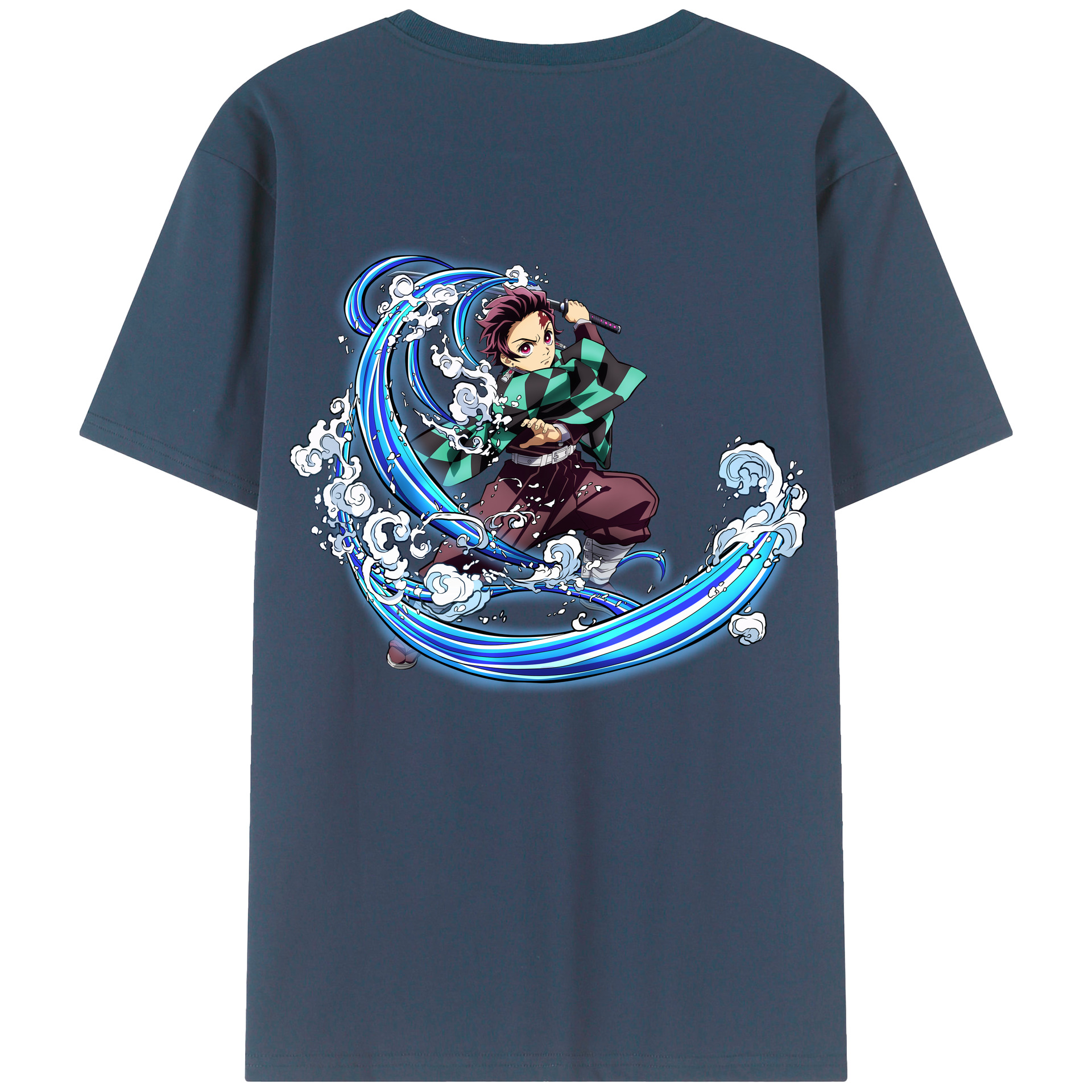 （画像用） 鬼滅の刃 竈門 炭治郎／かまど たんじろう Kamado Tanjirou 綿100％ メンズ半袖Tシャツ（バックプリント） 通気性