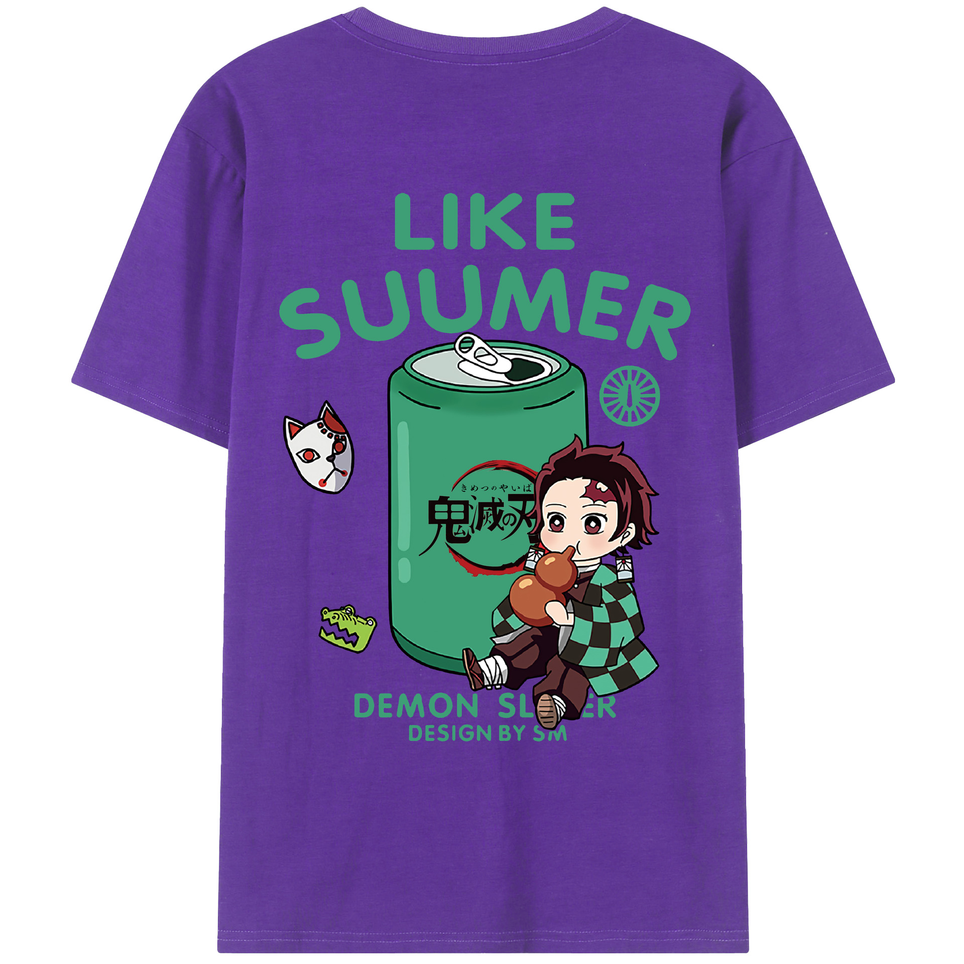 （画像用） 鬼滅の刃 竈門 炭治郎／かまど たんじろう Kamado Tanjirou 綿100％ メンズ半袖Tシャツ（バックプリント） 通気性