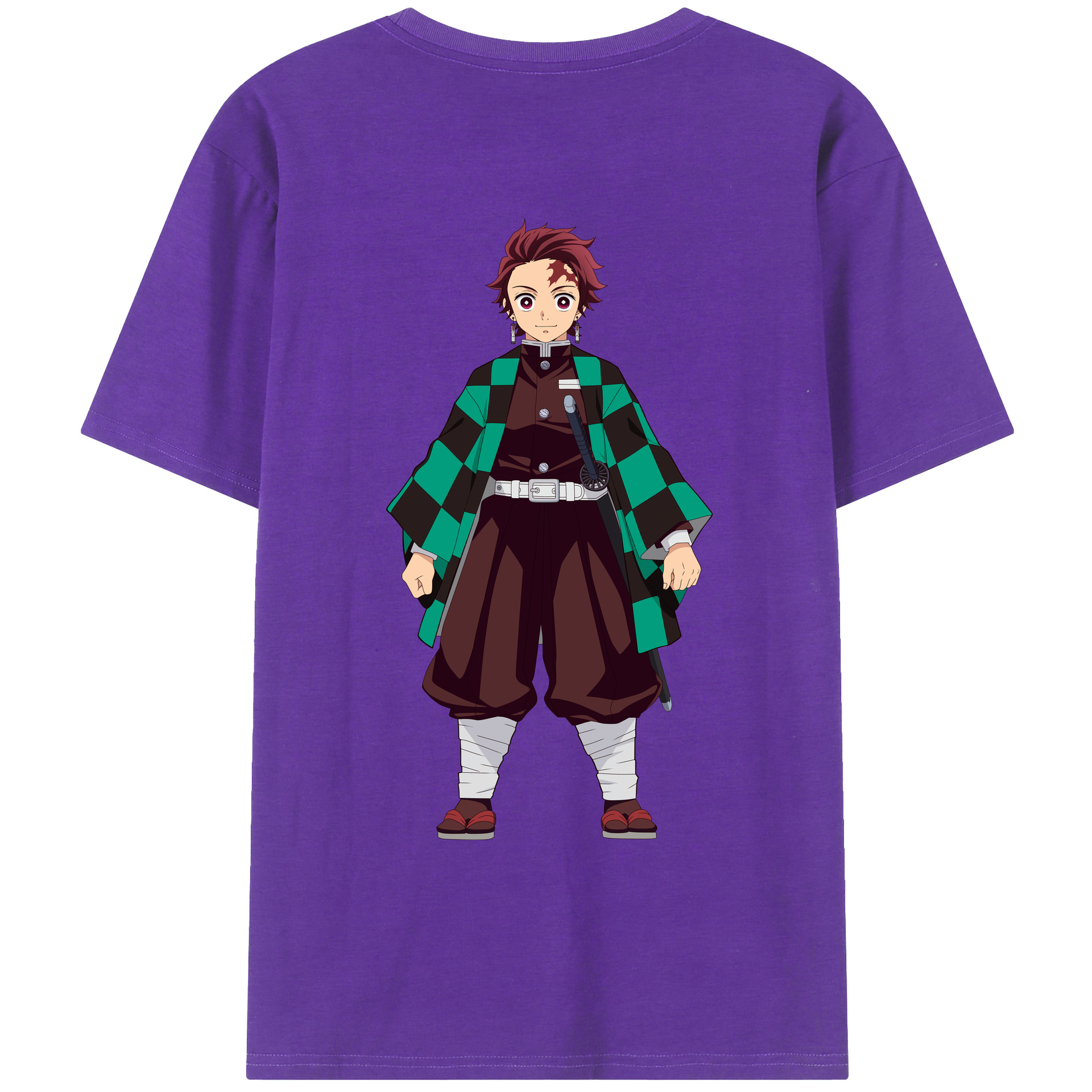 （画像用） 鬼滅の刃 竈門 炭治郎／かまど たんじろう Kamado Tanjirou 綿100％ メンズ半袖Tシャツ（バックプリント） 通気性