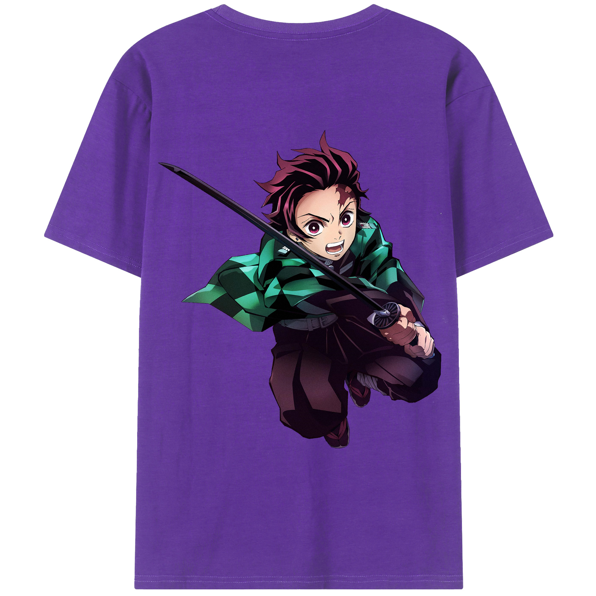 （画像用） 鬼滅の刃 竈門 炭治郎／かまど たんじろう Kamado Tanjirou 綿100％ メンズ半袖Tシャツ（バックプリント） 通気性