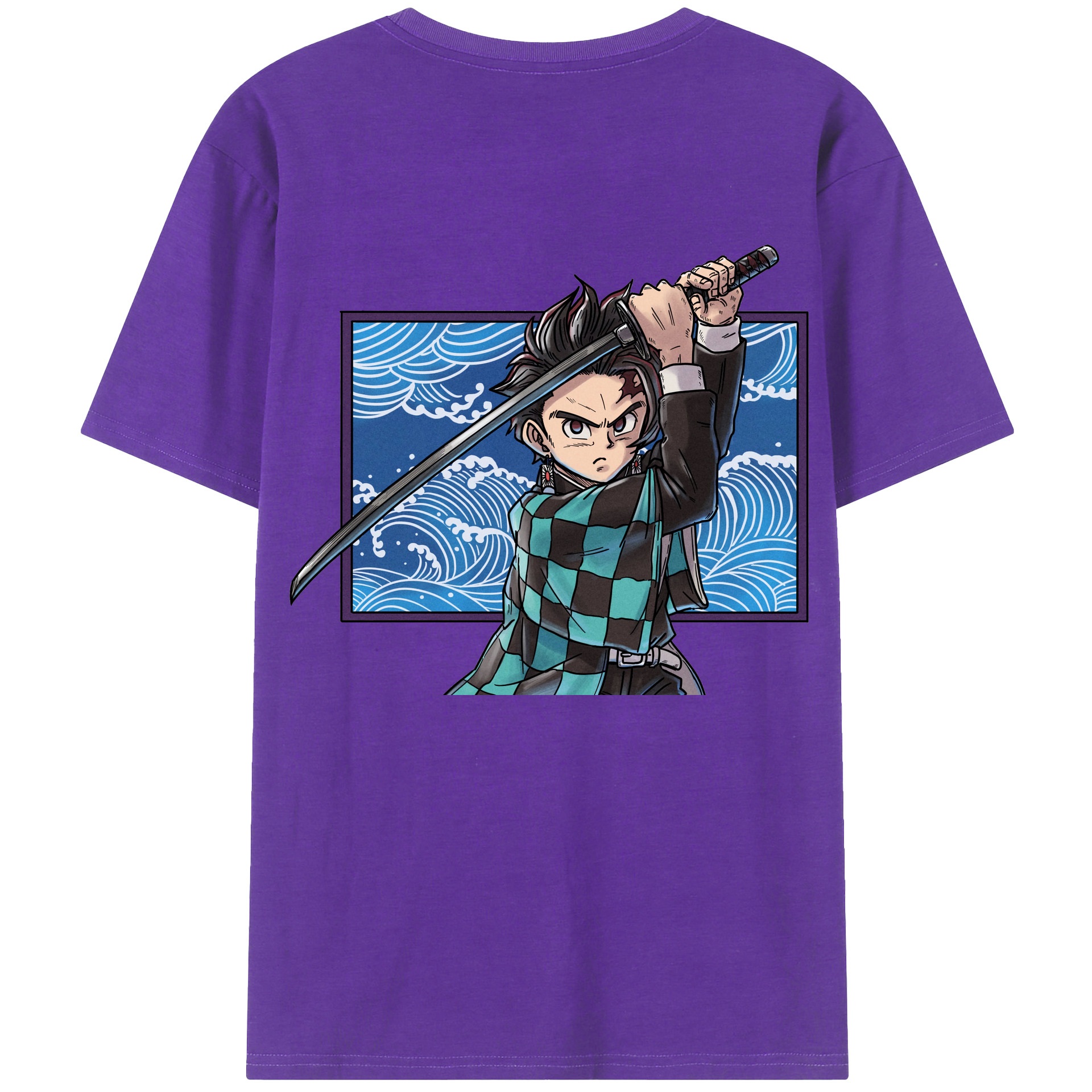 （画像用） 鬼滅の刃 竈門 炭治郎／かまど たんじろう Kamado Tanjirou 綿100％ メンズ半袖Tシャツ（バックプリント） 通気性