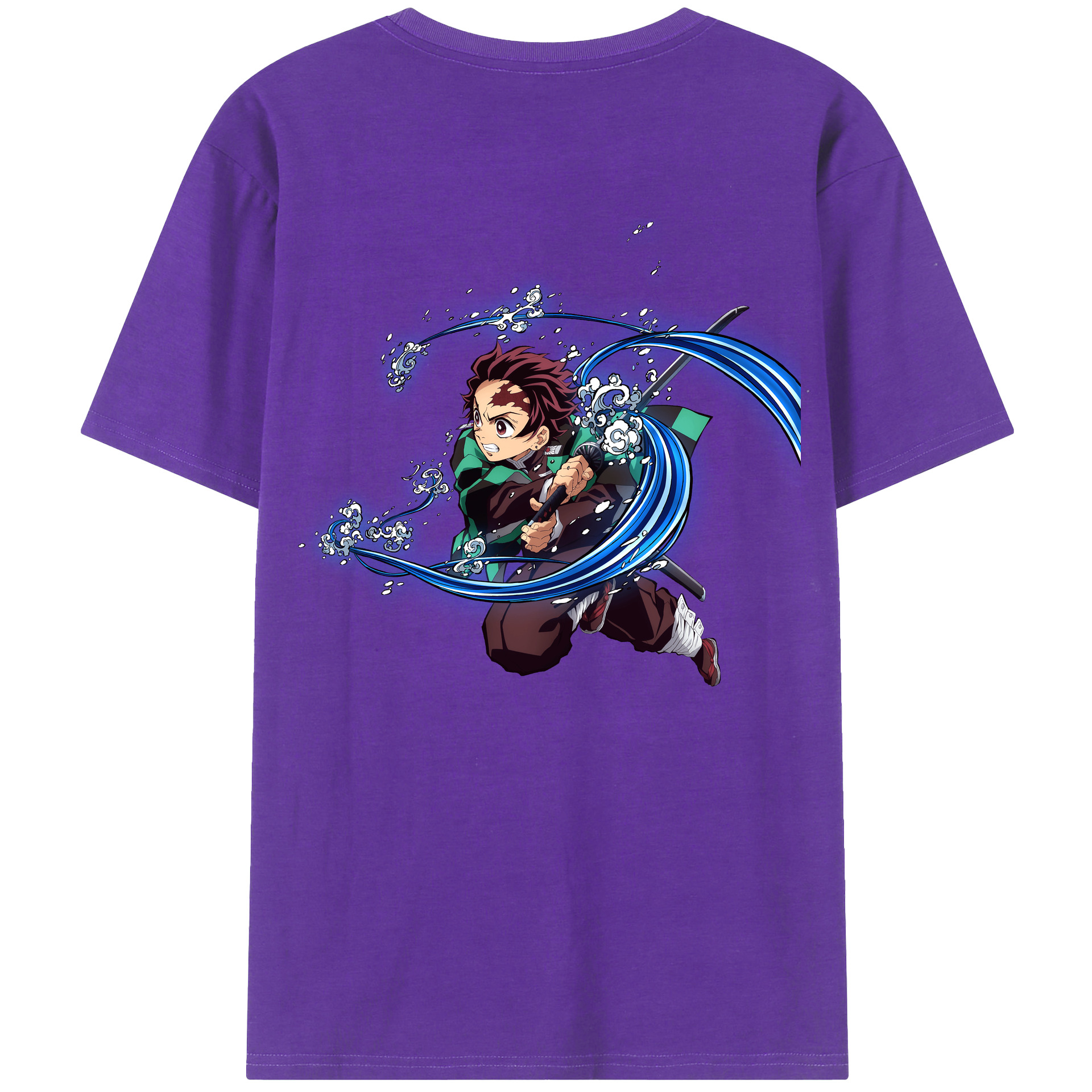 （画像用） 鬼滅の刃 竈門 炭治郎／かまど たんじろう Kamado Tanjirou 綿100％ メンズ半袖Tシャツ（バックプリント） 通気性