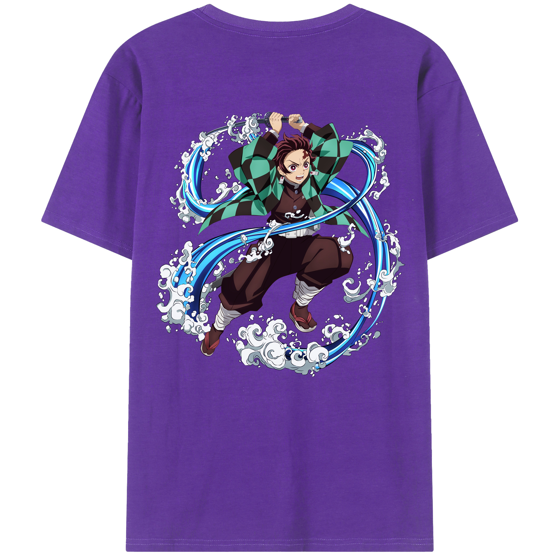 （画像用） 鬼滅の刃 竈門 炭治郎／かまど たんじろう Kamado Tanjirou 綿100％ メンズ半袖Tシャツ（バックプリント） 通気性