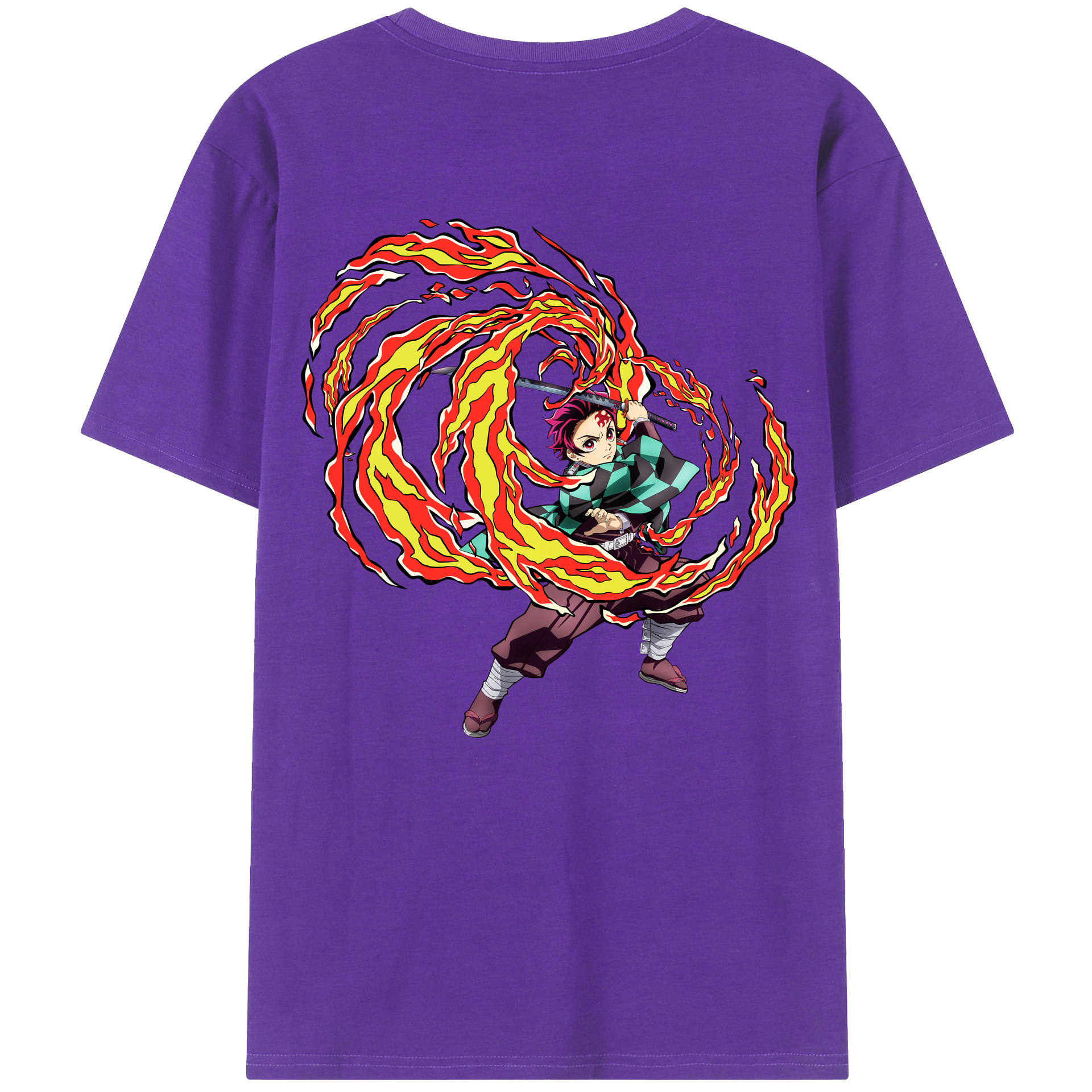 （画像用） 鬼滅の刃 竈門 炭治郎／かまど たんじろう Kamado Tanjirou 綿100％ メンズ半袖Tシャツ（バックプリント） 通気性