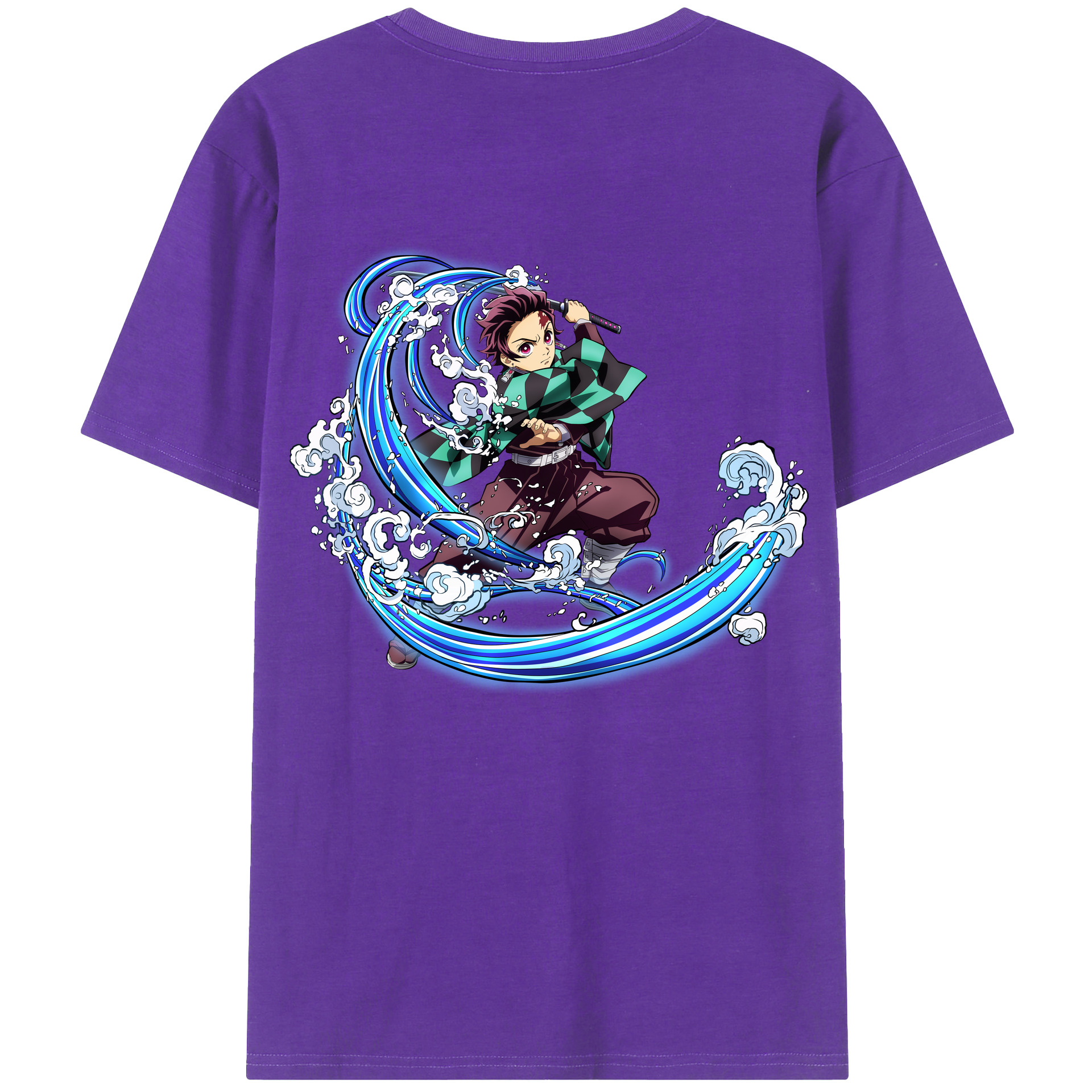 （画像用） 鬼滅の刃 竈門 炭治郎／かまど たんじろう Kamado Tanjirou 綿100％ メンズ半袖Tシャツ（バックプリント） 通気性