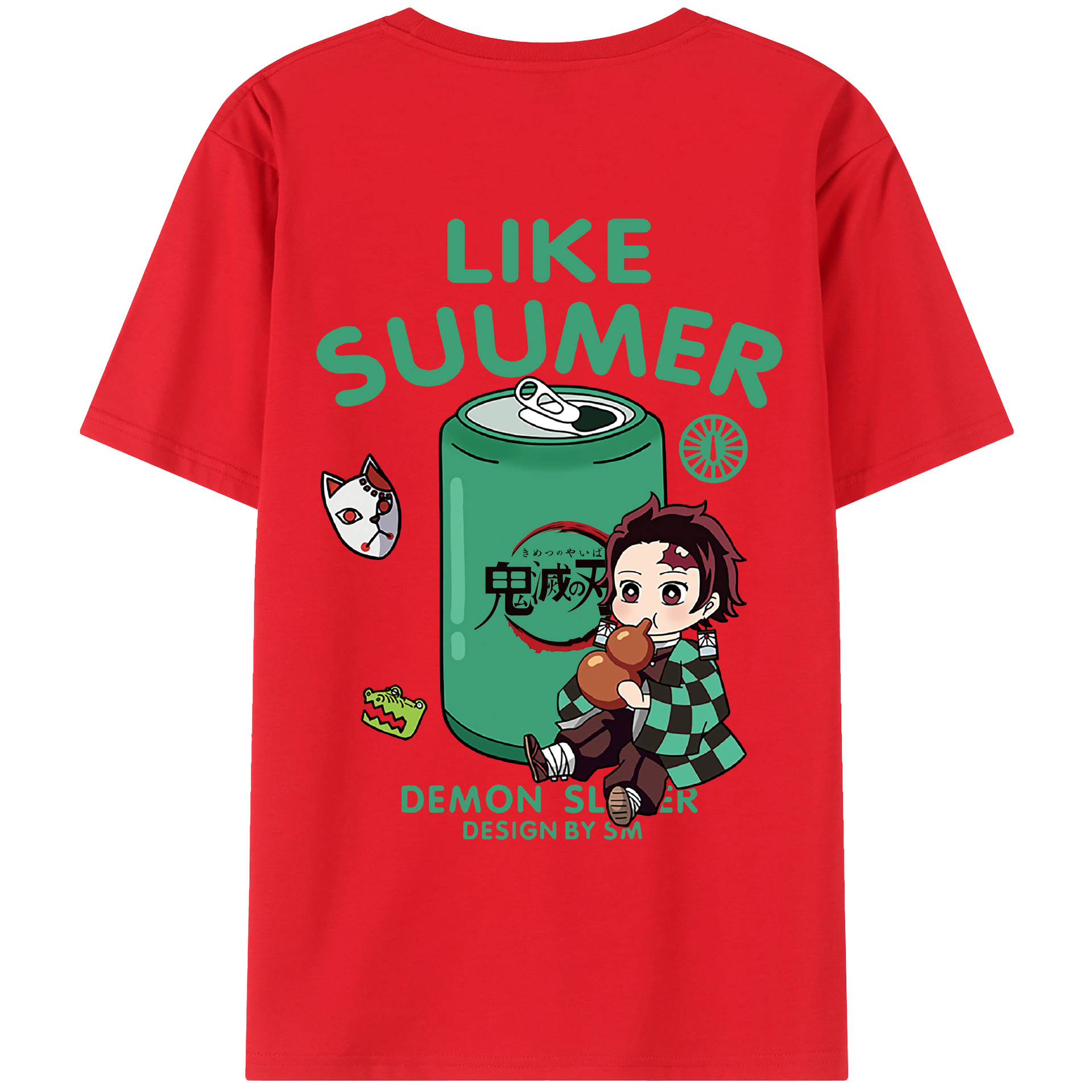 （画像用） 鬼滅の刃 竈門 炭治郎／かまど たんじろう Kamado Tanjirou 綿100％ メンズ半袖Tシャツ（バックプリント） 通気性