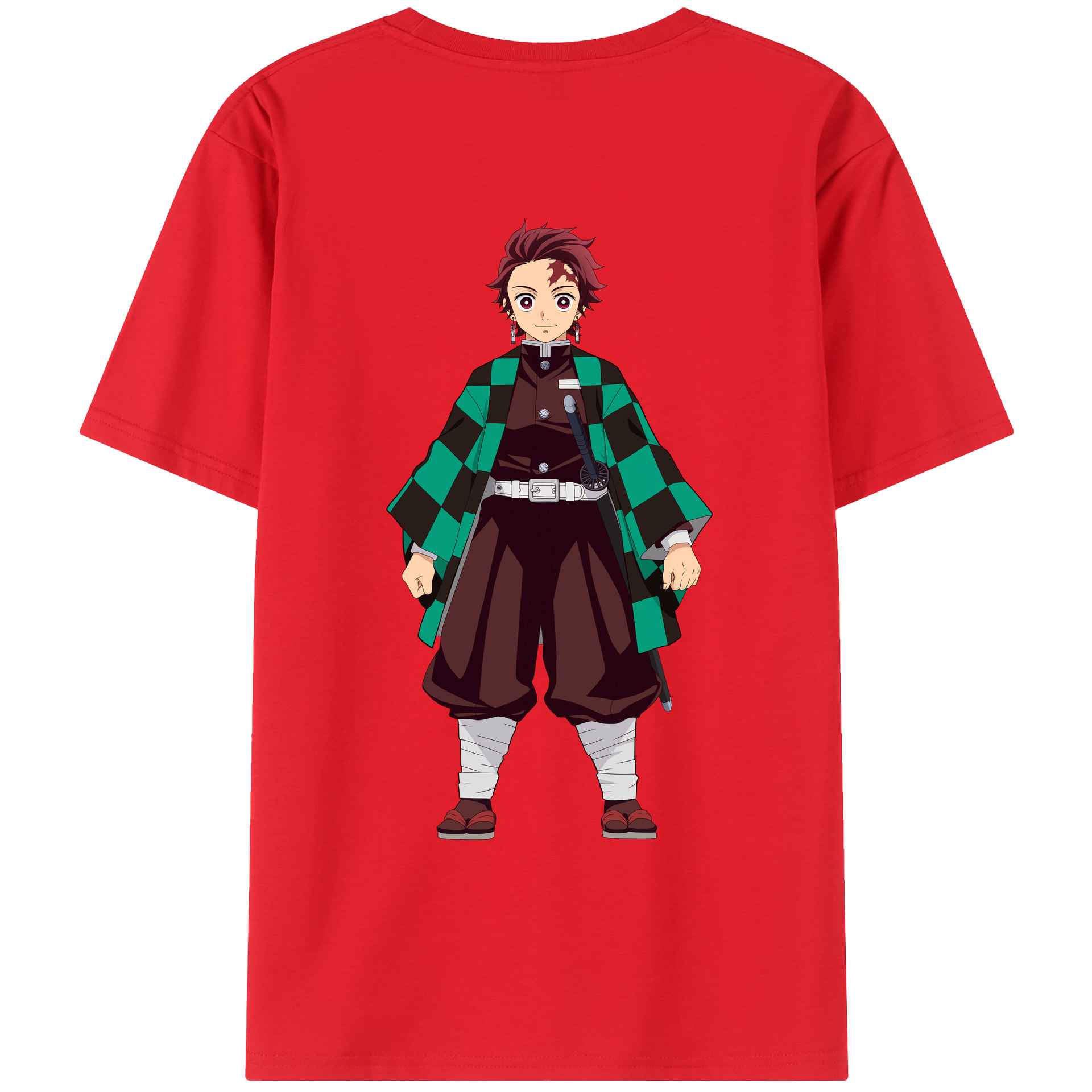 （画像用） 鬼滅の刃 竈門 炭治郎／かまど たんじろう Kamado Tanjirou 綿100％ メンズ半袖Tシャツ（バックプリント） 通気性