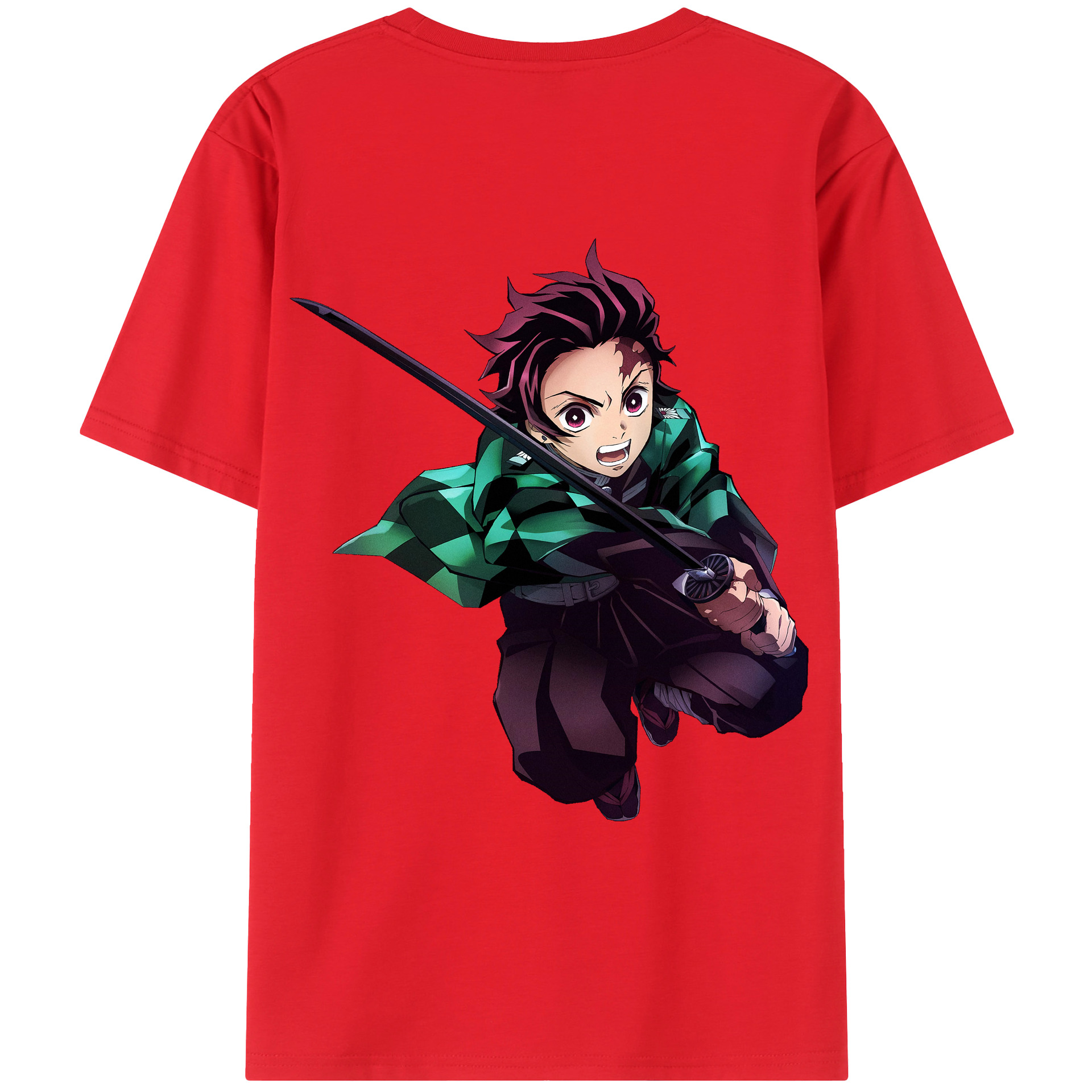 （画像用） 鬼滅の刃 竈門 炭治郎／かまど たんじろう Kamado Tanjirou 綿100％ メンズ半袖Tシャツ（バックプリント） 通気性