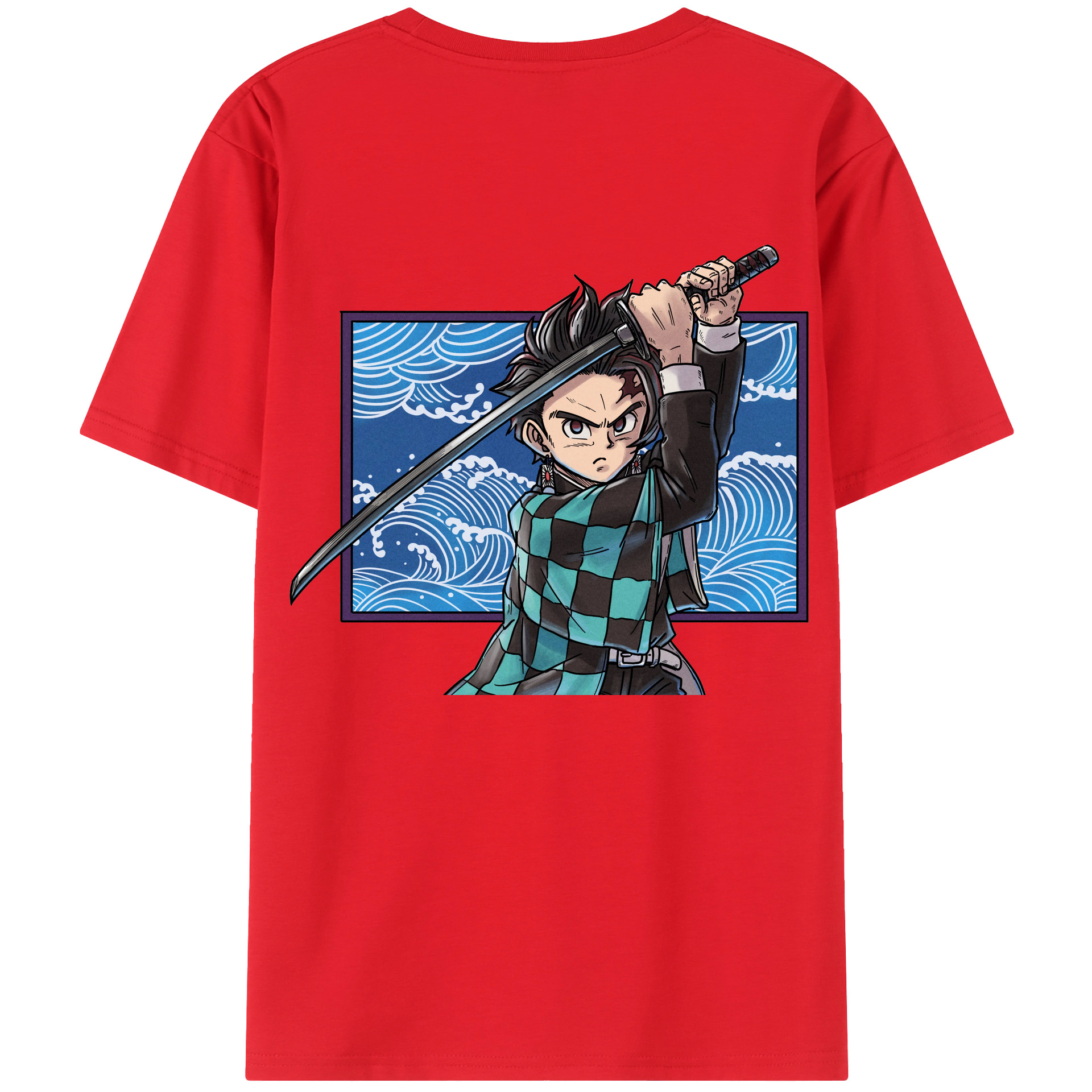 （画像用） 鬼滅の刃 竈門 炭治郎／かまど たんじろう Kamado Tanjirou 綿100％ メンズ半袖Tシャツ（バックプリント） 通気性
