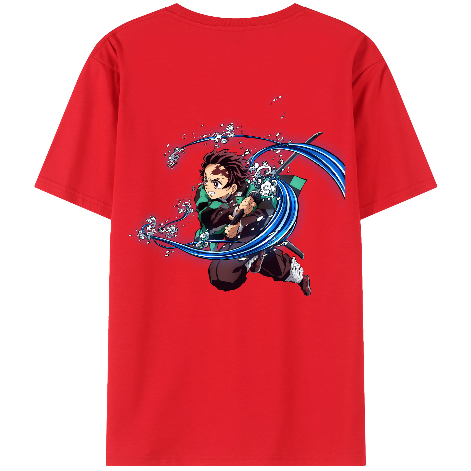 （画像用） 鬼滅の刃 竈門 炭治郎／かまど たんじろう Kamado Tanjirou 綿100％ メンズ半袖Tシャツ（バックプリント） 通気性