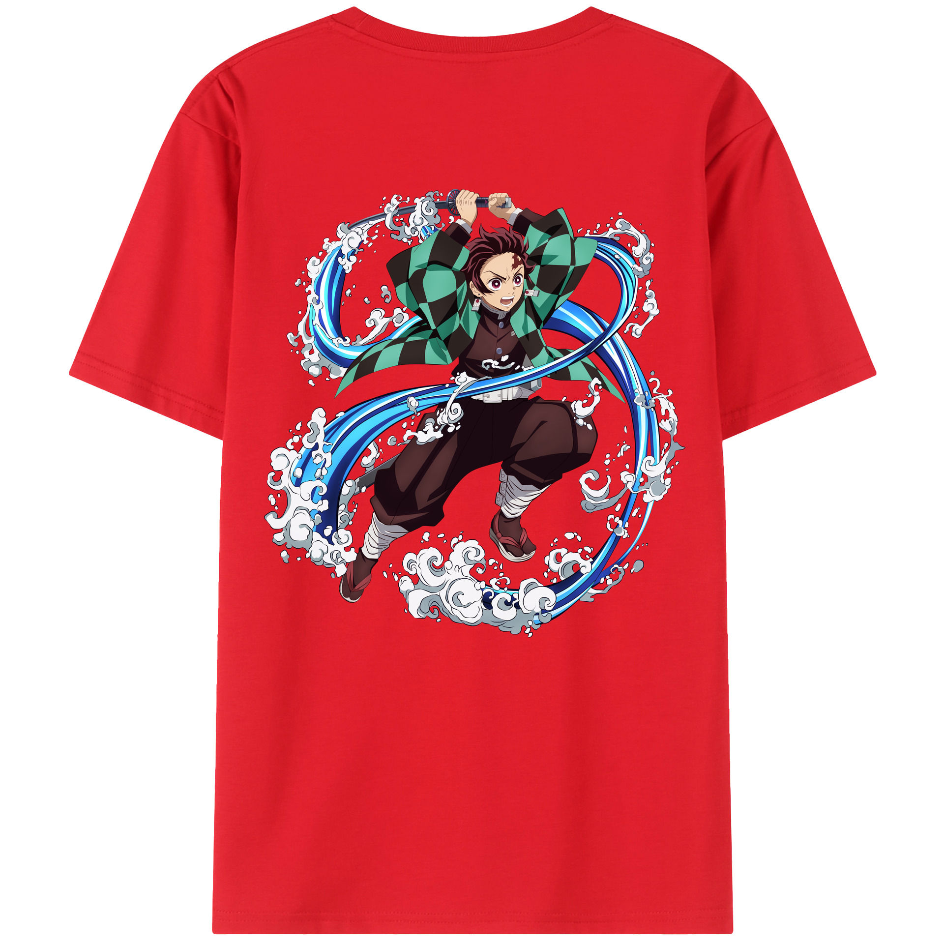 （画像用） 鬼滅の刃 竈門 炭治郎／かまど たんじろう Kamado Tanjirou 綿100％ メンズ半袖Tシャツ（バックプリント） 通気性