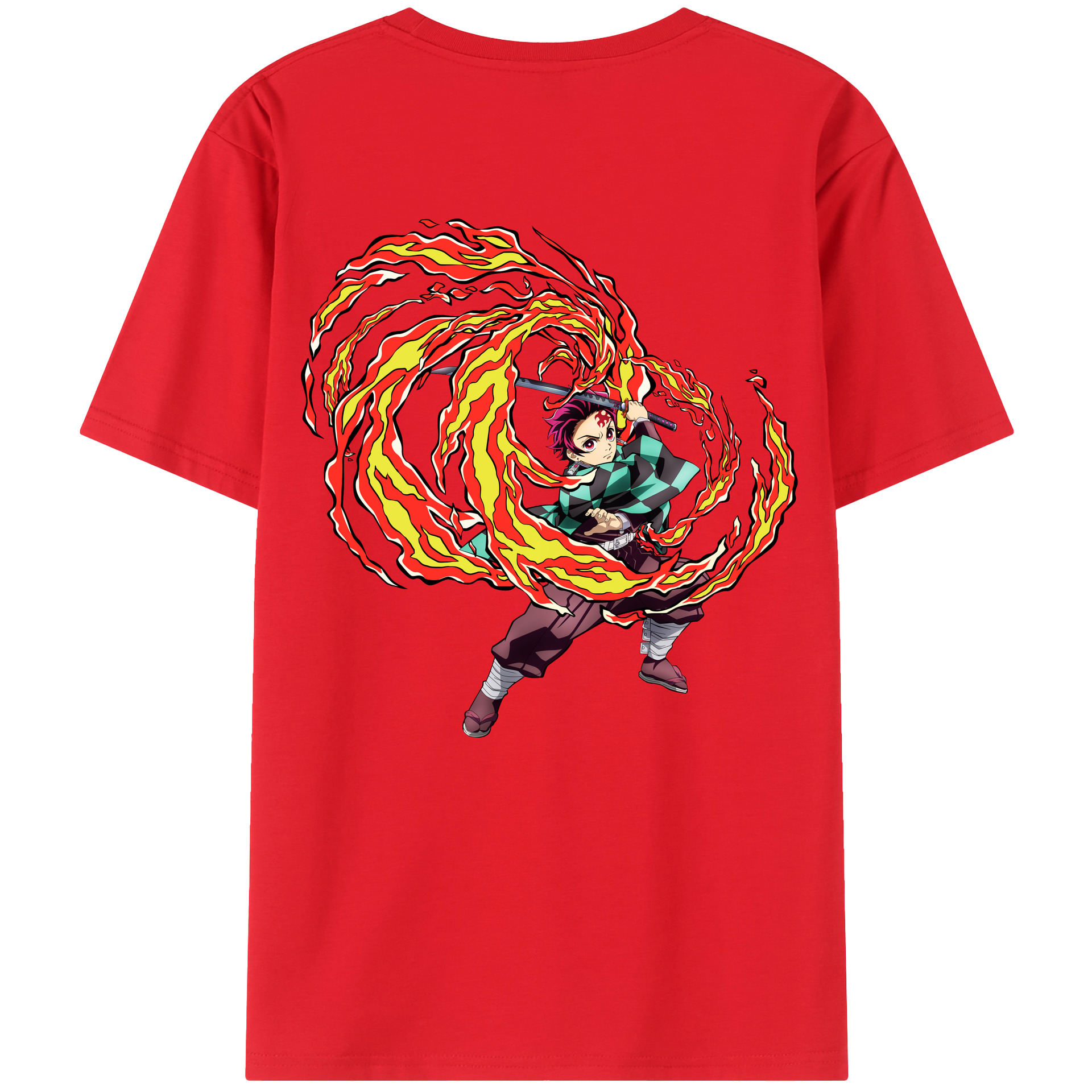 （画像用） 鬼滅の刃 竈門 炭治郎／かまど たんじろう Kamado Tanjirou 綿100％ メンズ半袖Tシャツ（バックプリント） 通気性
