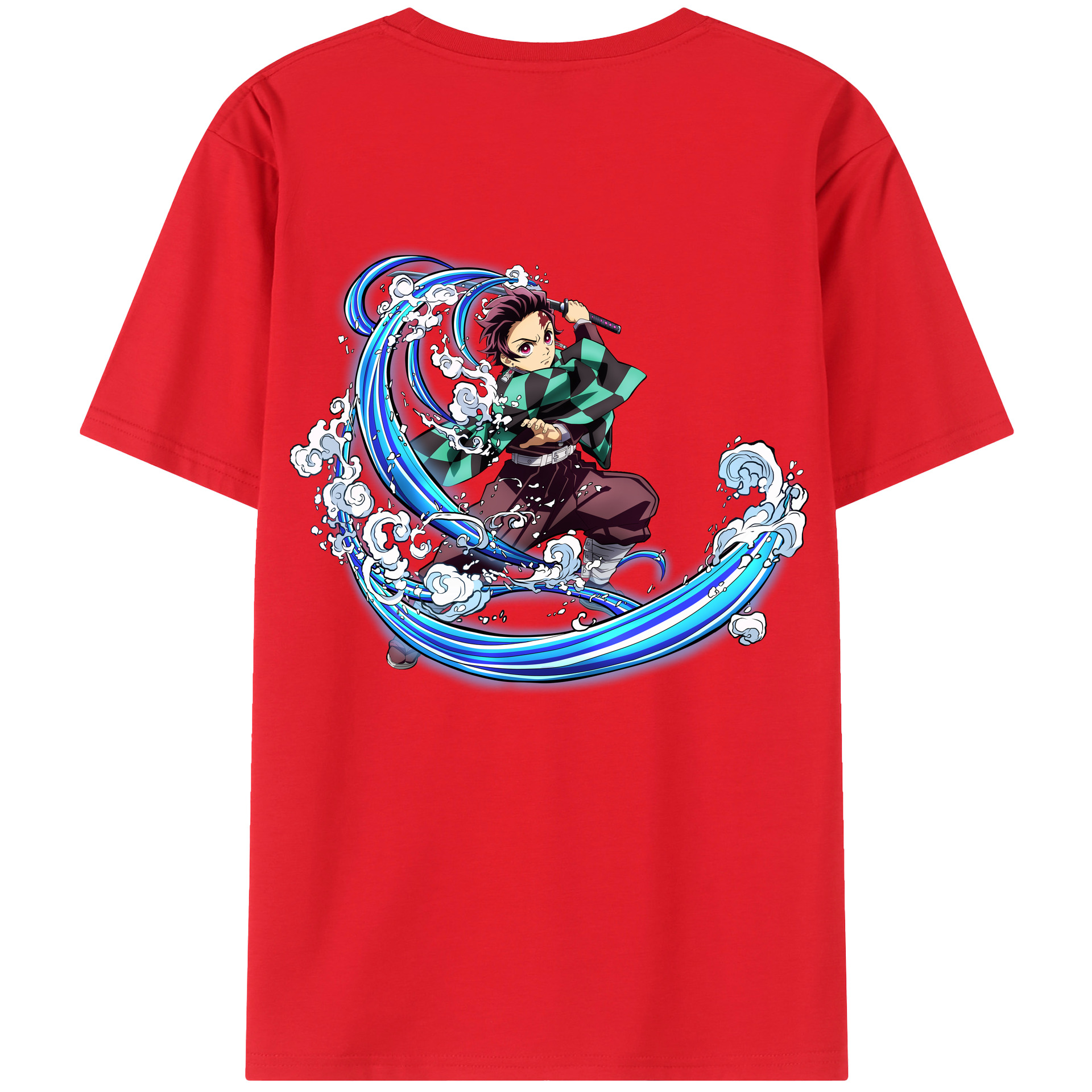 （画像用） 鬼滅の刃 竈門 炭治郎／かまど たんじろう Kamado Tanjirou 綿100％ メンズ半袖Tシャツ（バックプリント） 通気性