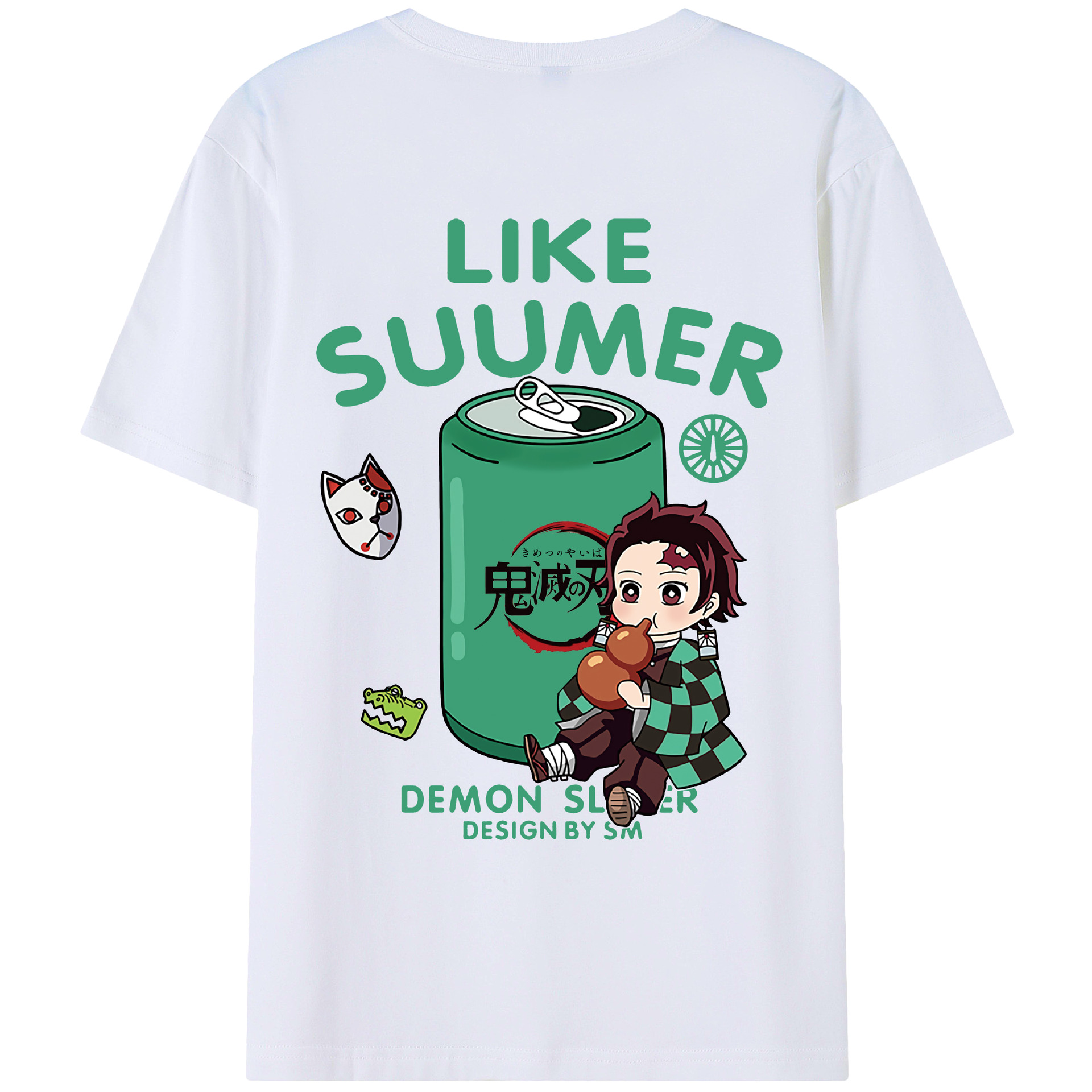 （画像用） 鬼滅の刃 竈門 炭治郎／かまど たんじろう Kamado Tanjirou 綿100％ メンズ半袖Tシャツ（バックプリント） 通気性