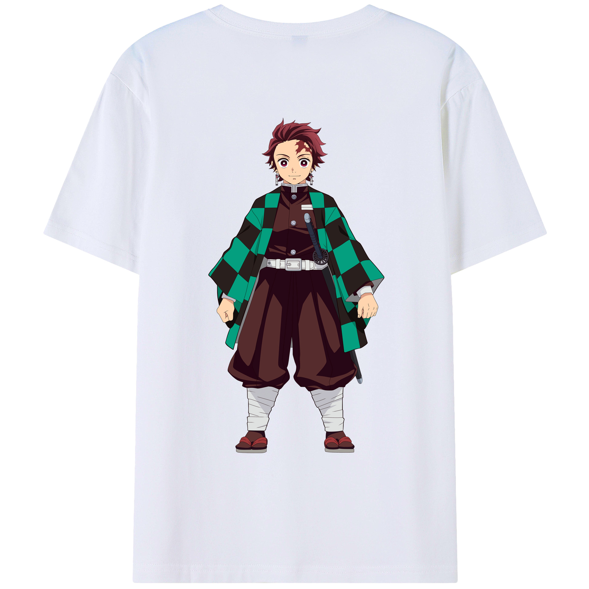 （画像用） 鬼滅の刃 竈門 炭治郎／かまど たんじろう Kamado Tanjirou 綿100％ メンズ半袖Tシャツ（バックプリント） 通気性