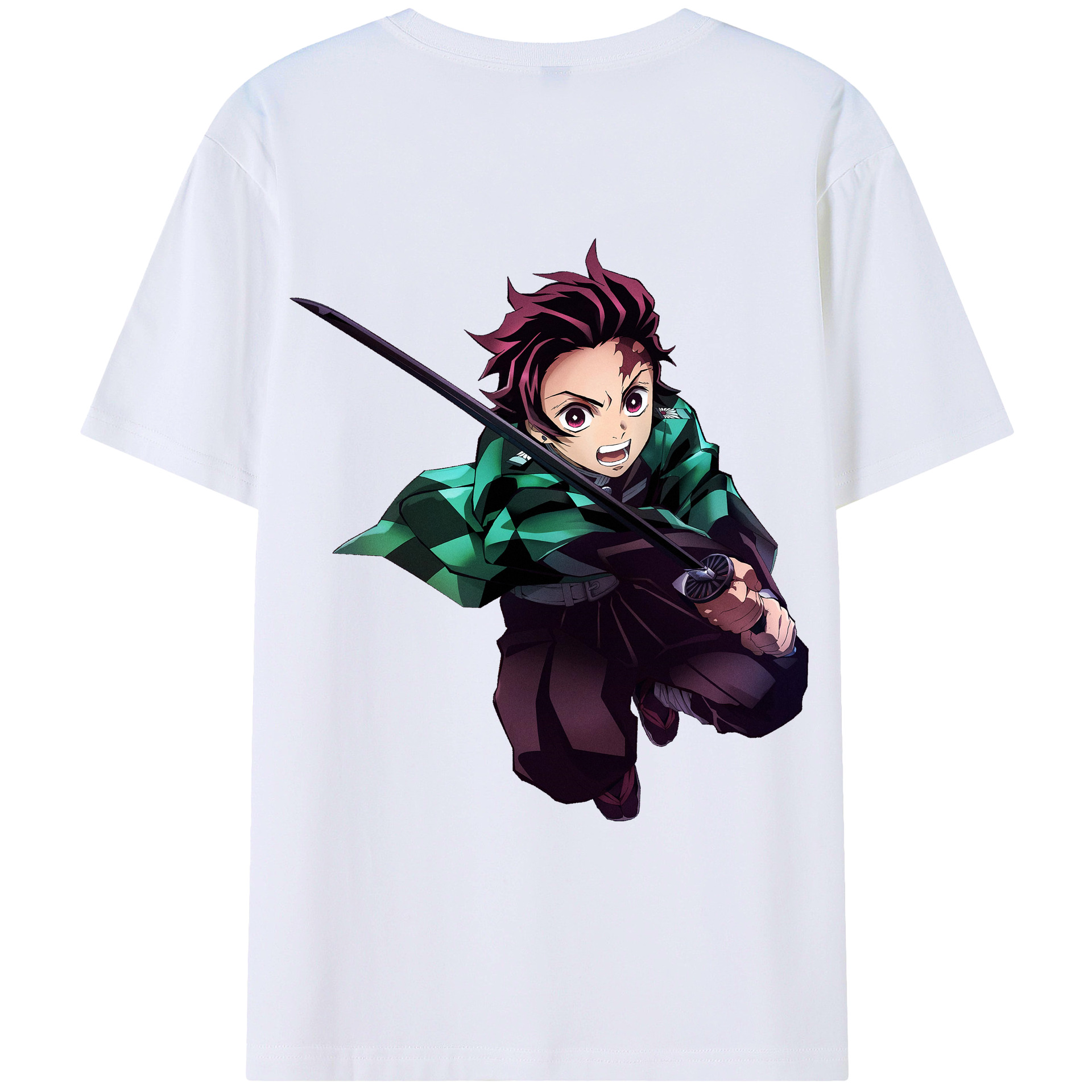 （画像用） 鬼滅の刃 竈門 炭治郎／かまど たんじろう Kamado Tanjirou 綿100％ メンズ半袖Tシャツ（バックプリント） 通気性