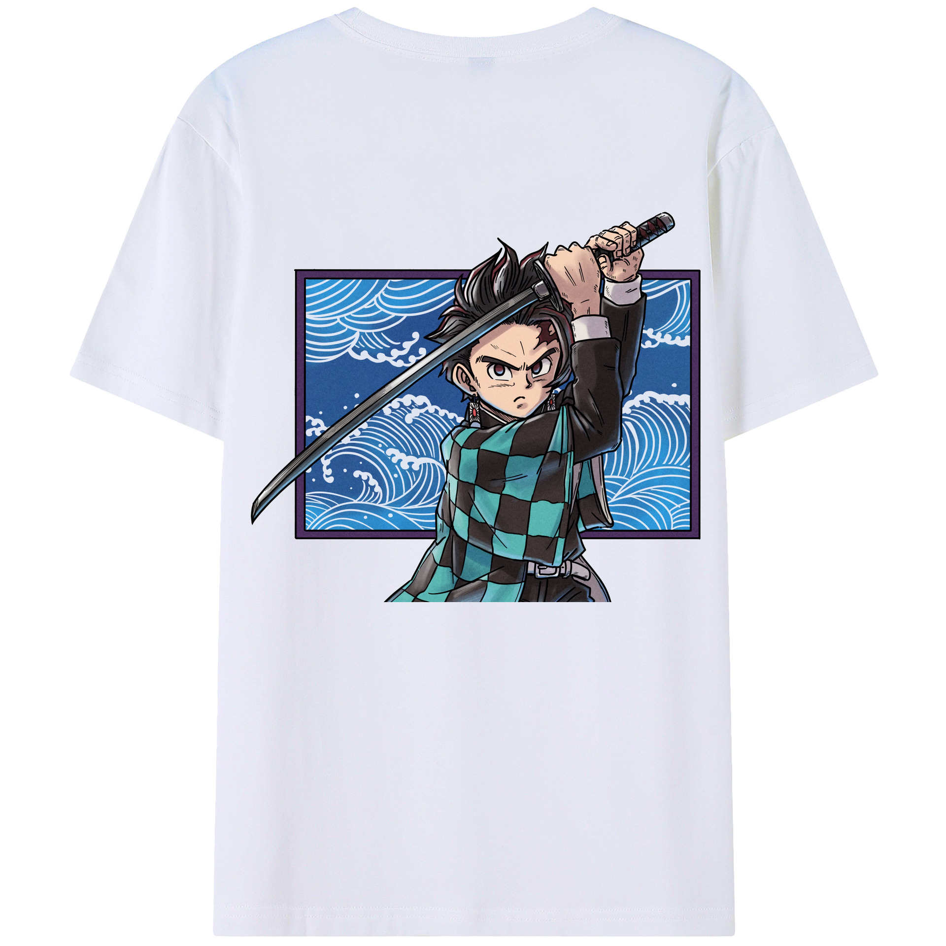 （画像用） 鬼滅の刃 竈門 炭治郎／かまど たんじろう Kamado Tanjirou 綿100％ メンズ半袖Tシャツ（バックプリント） 通気性