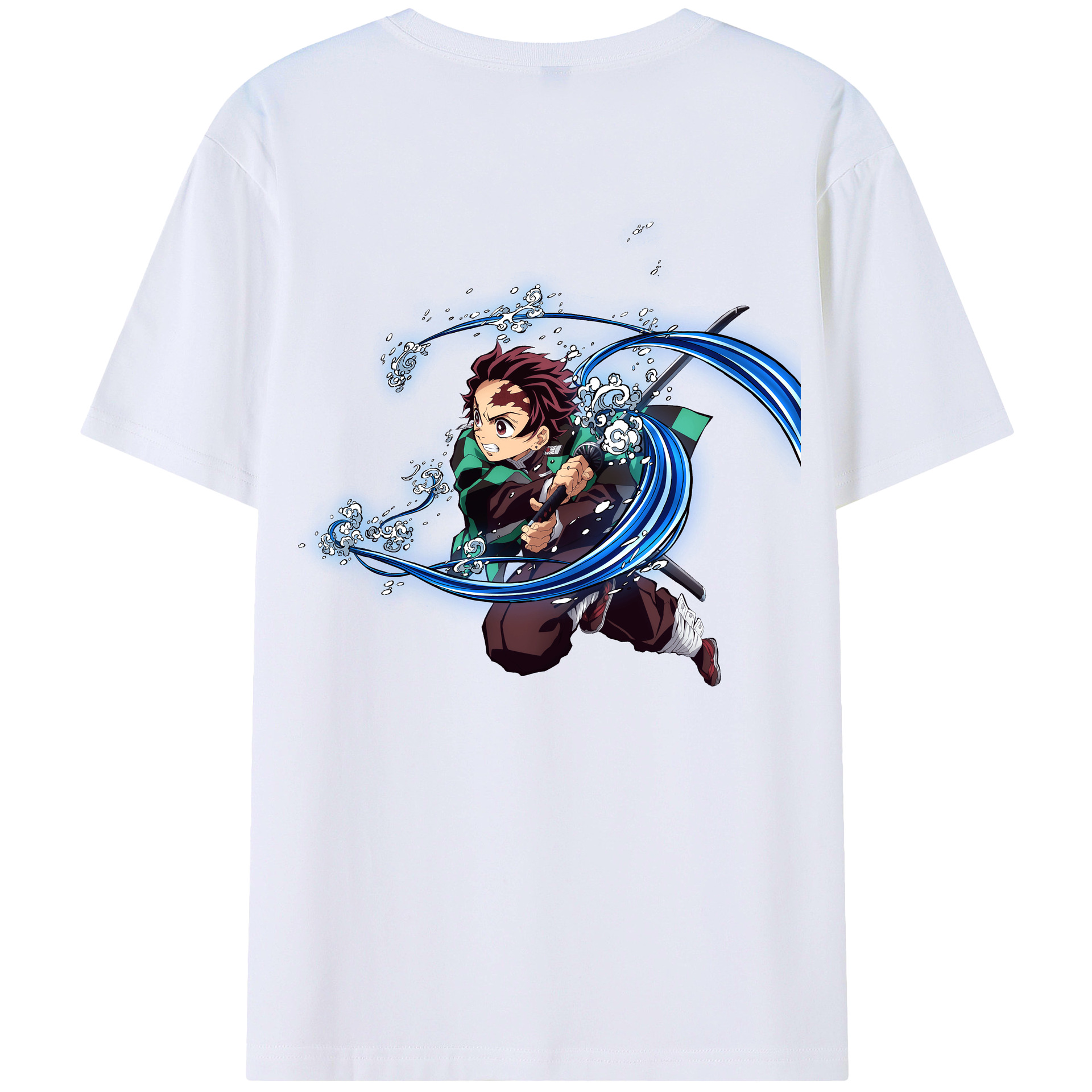 （画像用） 鬼滅の刃 竈門 炭治郎／かまど たんじろう Kamado Tanjirou 綿100％ メンズ半袖Tシャツ（バックプリント） 通気性