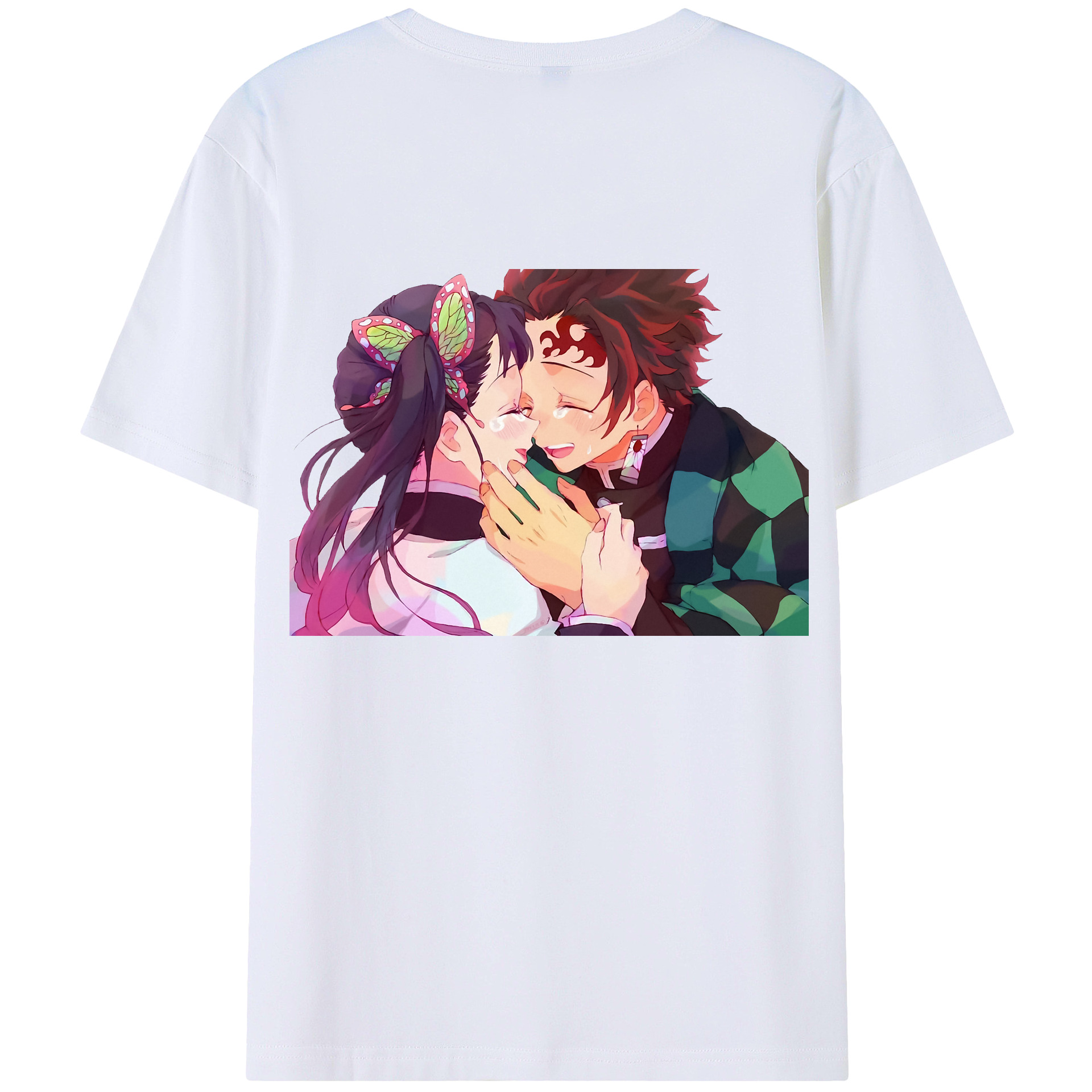 （画像用） 鬼滅の刃 竈門 炭治郎／かまど たんじろう Kamado Tanjirou 綿100％ メンズ半袖Tシャツ（バックプリント） 通気性