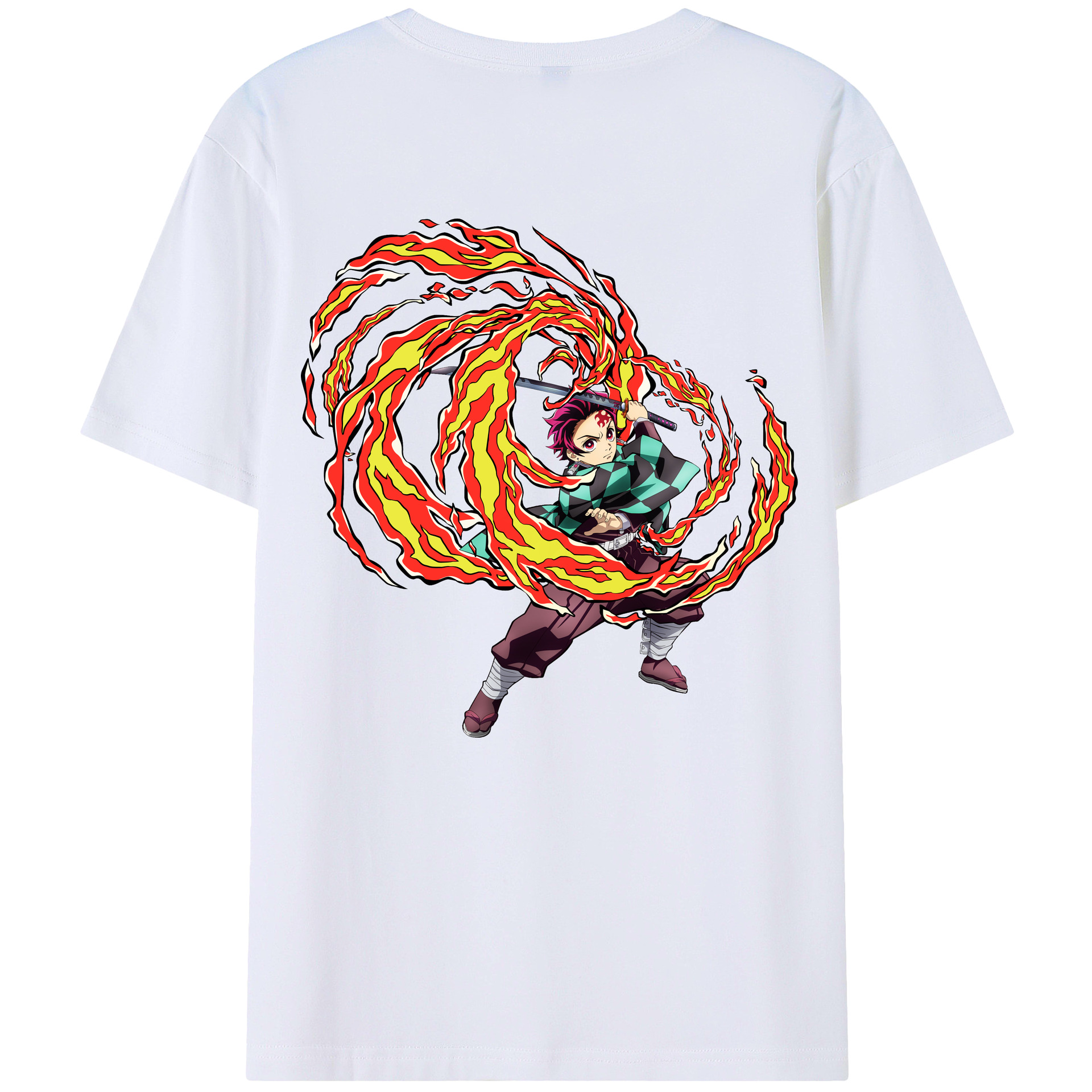 （画像用） 鬼滅の刃 竈門 炭治郎／かまど たんじろう Kamado Tanjirou 綿100％ メンズ半袖Tシャツ（バックプリント） 通気性