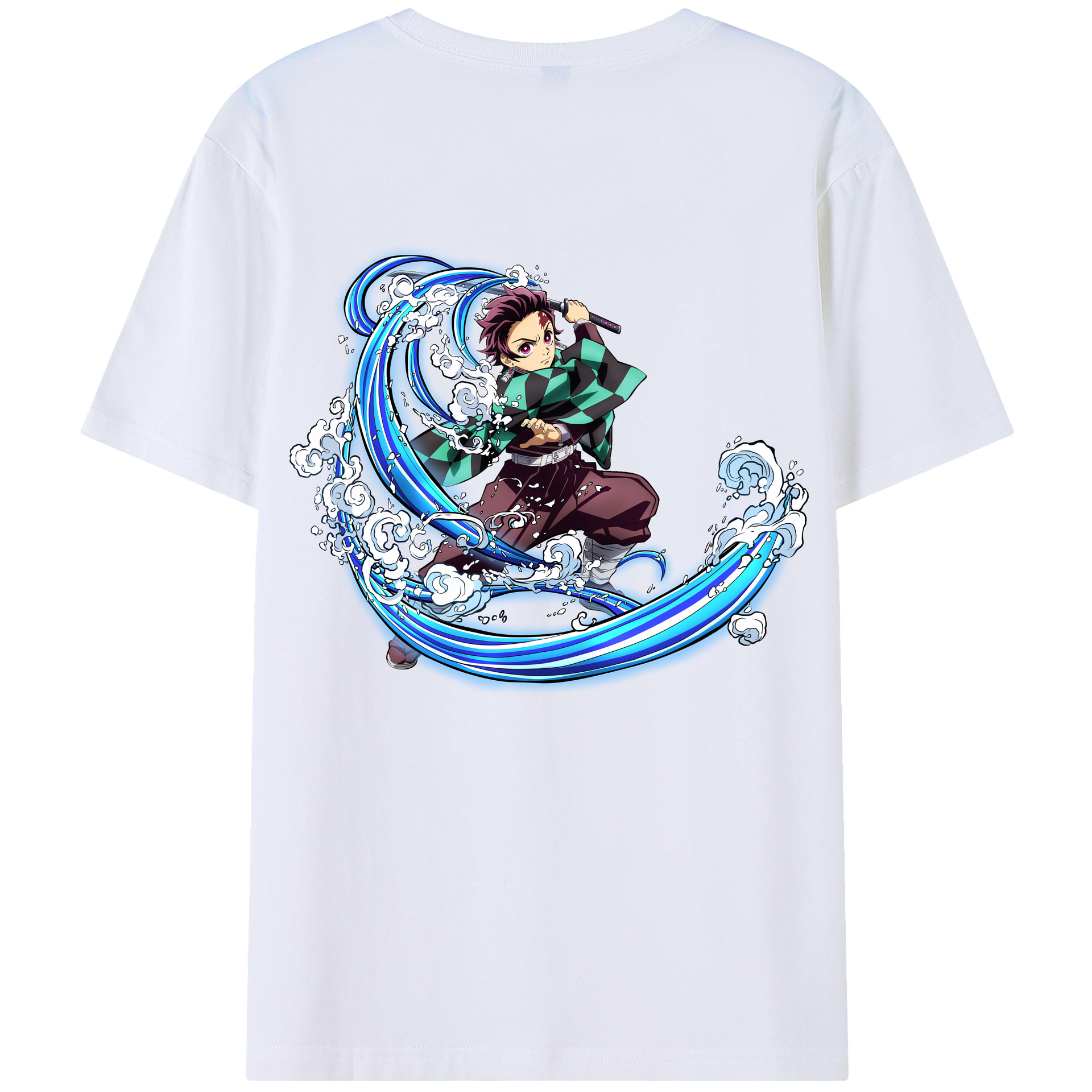 （画像用） 鬼滅の刃 竈門 炭治郎／かまど たんじろう Kamado Tanjirou 綿100％ メンズ半袖Tシャツ（バックプリント） 通気性