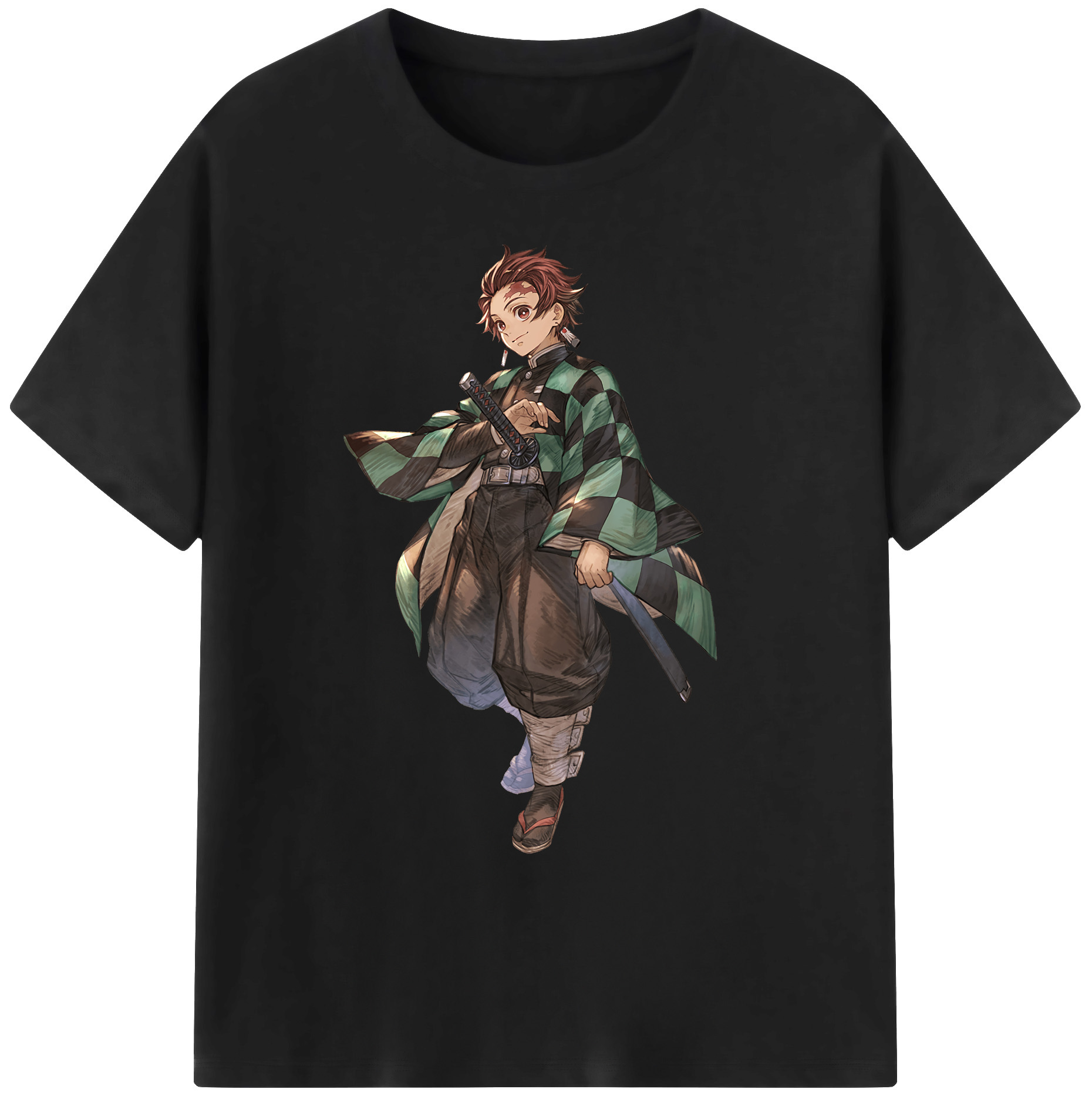 （画像用） 鬼滅の刃 竈門 炭治郎／かまど たんじろう Kamado Tanjirou 綿100％ メンズ半袖Tシャツ｜肌触りやわらか＆通気性