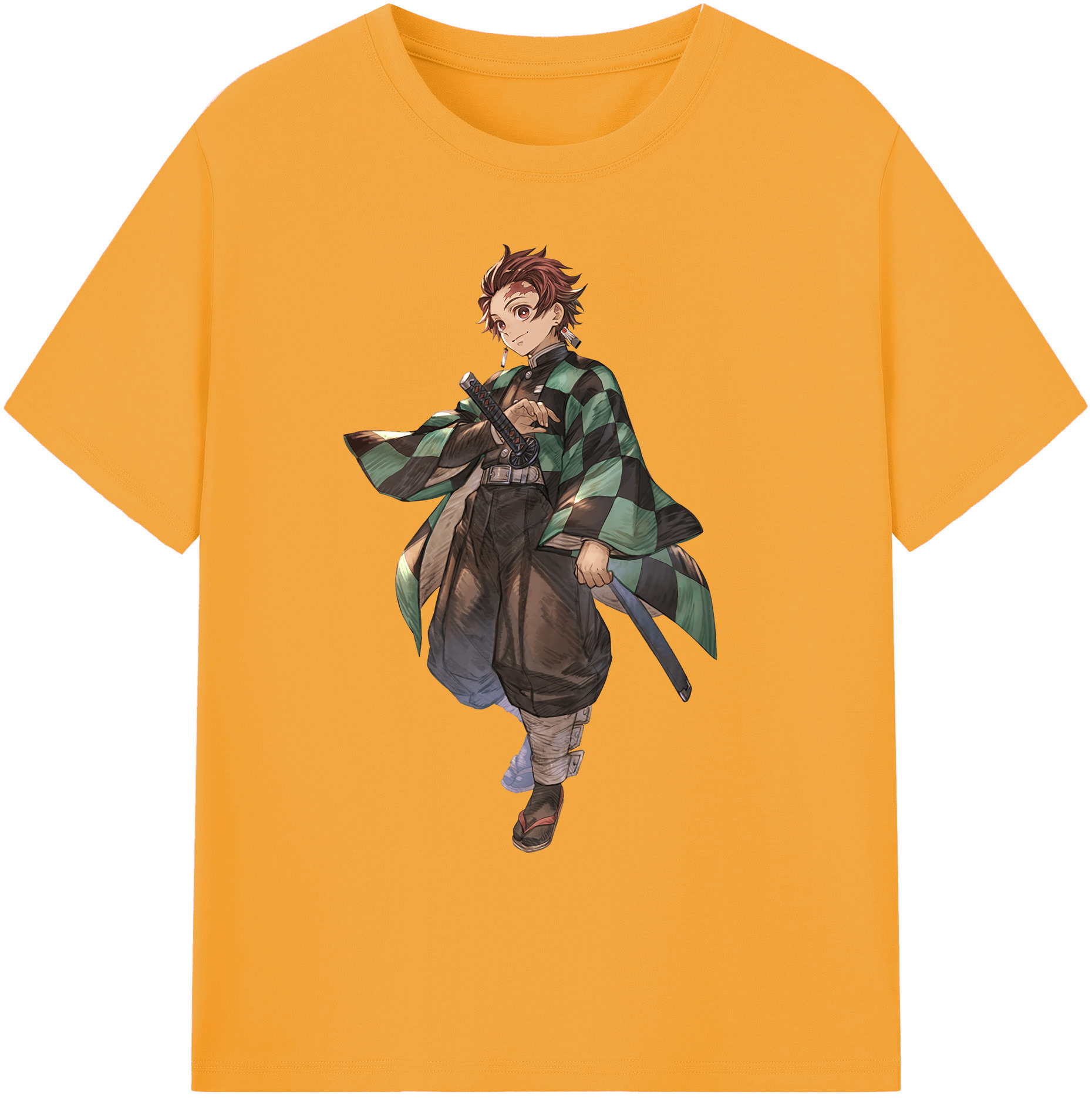 （画像用） 鬼滅の刃 竈門 炭治郎／かまど たんじろう Kamado Tanjirou 綿100％ メンズ半袖Tシャツ｜肌触りやわらか＆通気性