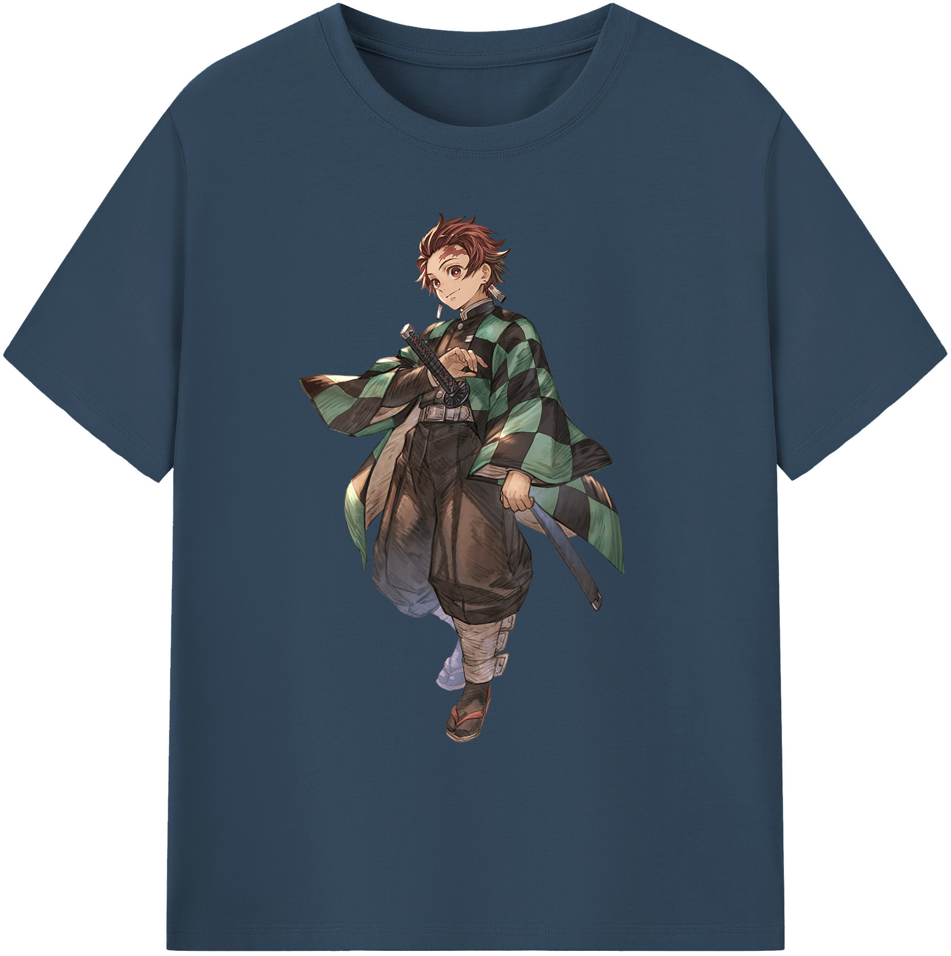 （画像用） 鬼滅の刃 竈門 炭治郎／かまど たんじろう Kamado Tanjirou 綿100％ メンズ半袖Tシャツ｜肌触りやわらか＆通気性