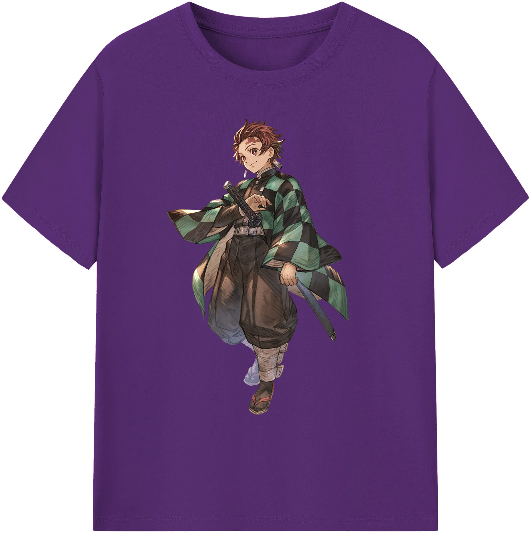 （画像用） 鬼滅の刃 竈門 炭治郎／かまど たんじろう Kamado Tanjirou 綿100％ メンズ半袖Tシャツ｜肌触りやわらか＆通気性