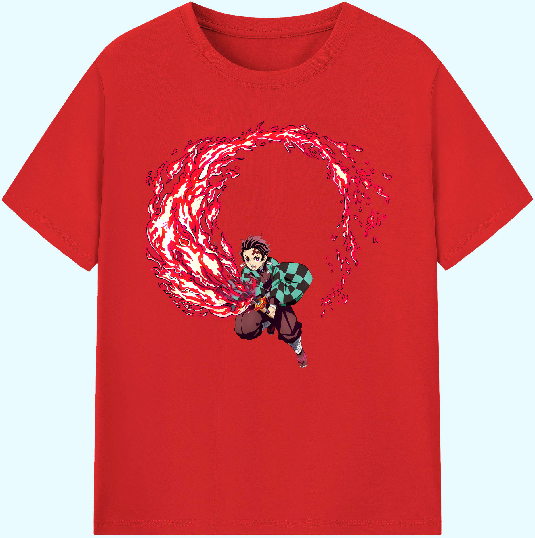 （画像用） 鬼滅の刃 竈門 炭治郎／かまど たんじろう Kamado Tanjirou 綿100％ メンズ半袖Tシャツ｜肌触りやわらか＆通気性