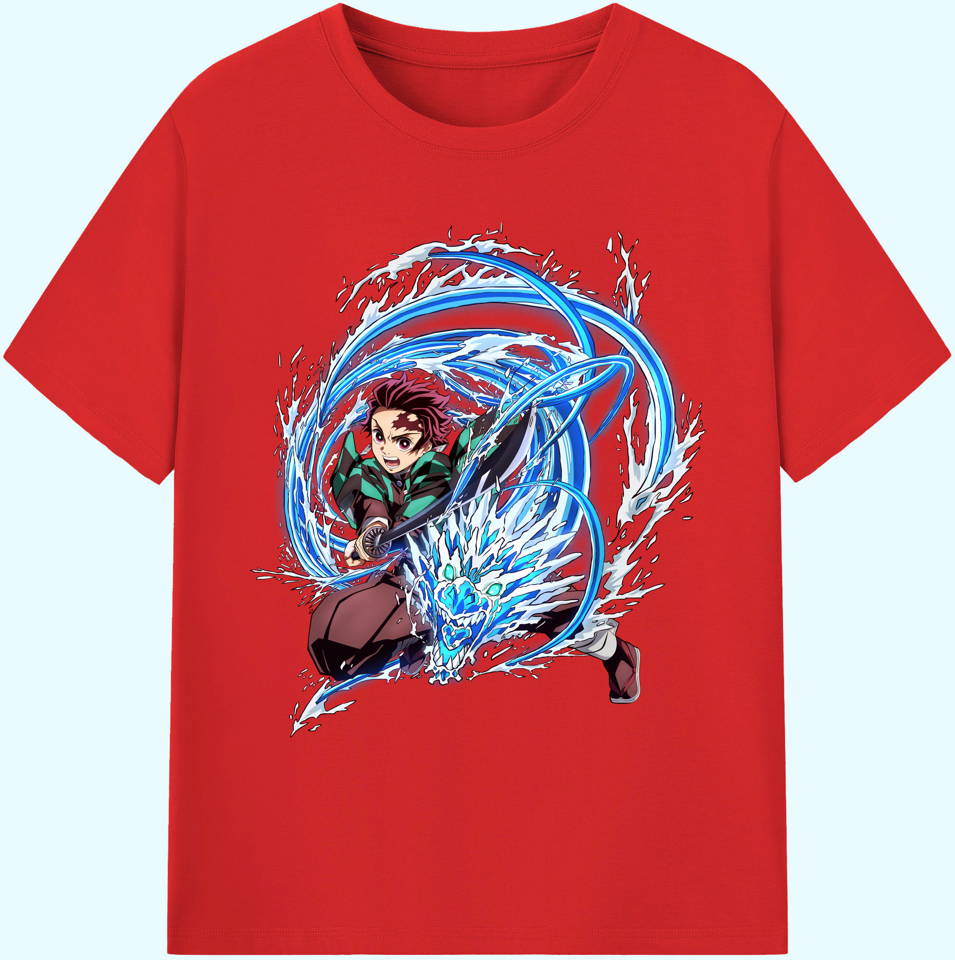 （画像用） 鬼滅の刃 竈門 炭治郎／かまど たんじろう Kamado Tanjirou 綿100％ メンズ半袖Tシャツ｜肌触りやわらか＆通気性