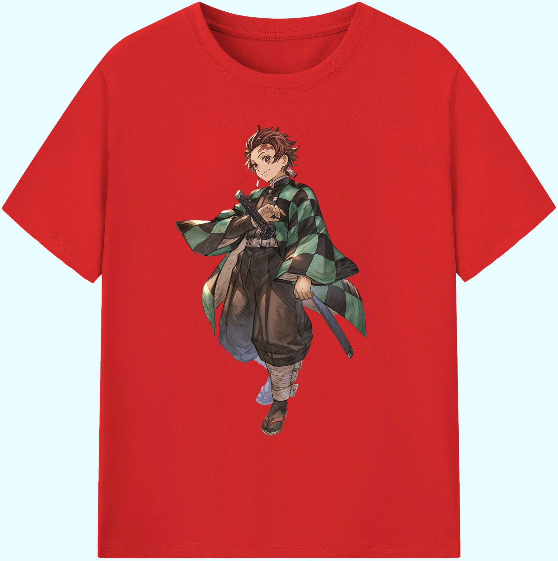 （画像用） 鬼滅の刃 竈門 炭治郎／かまど たんじろう Kamado Tanjirou 綿100％ メンズ半袖Tシャツ｜肌触りやわらか＆通気性