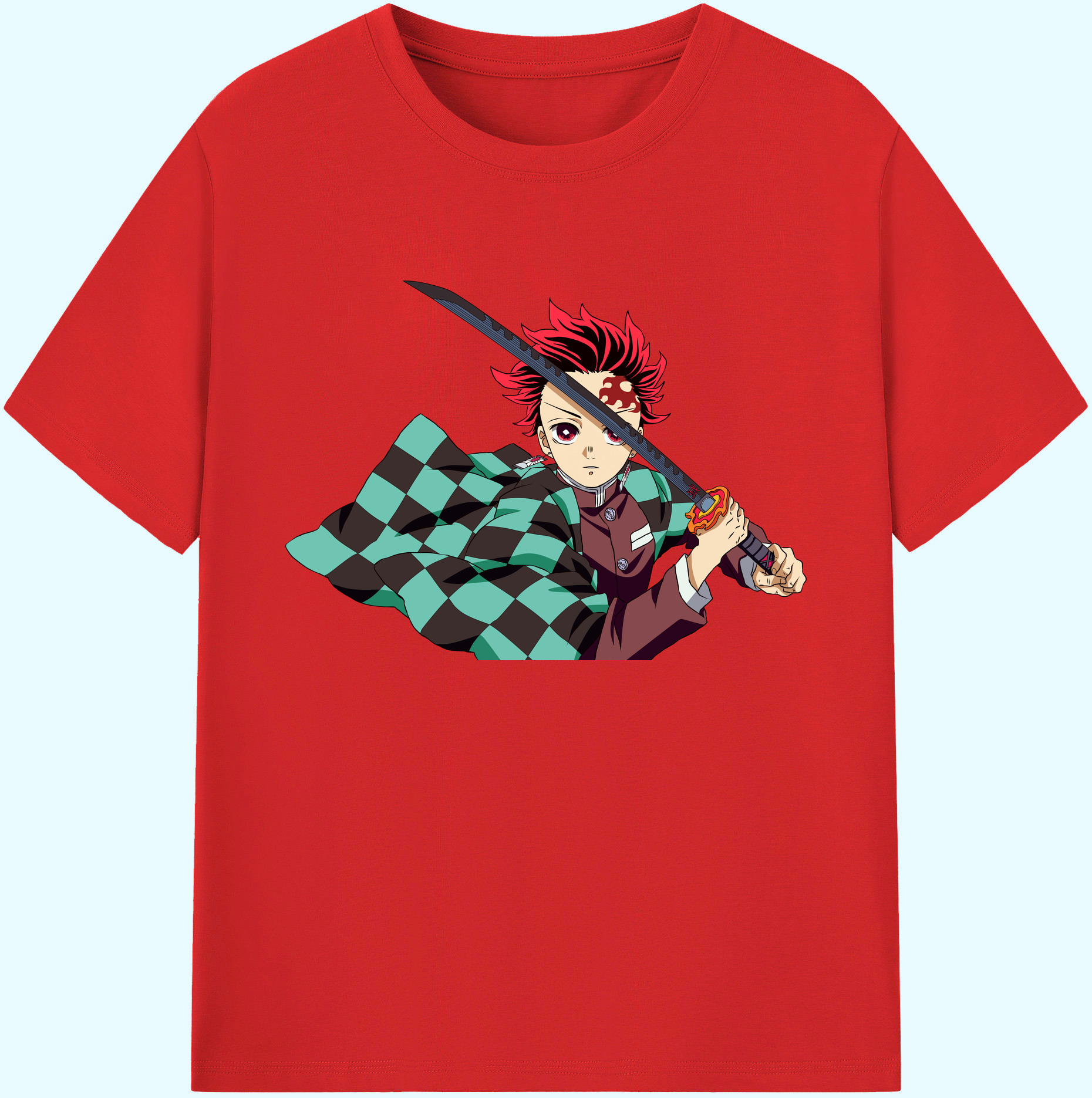 （画像用） 鬼滅の刃 竈門 炭治郎／かまど たんじろう Kamado Tanjirou 綿100％ メンズ半袖Tシャツ｜肌触りやわらか＆通気性