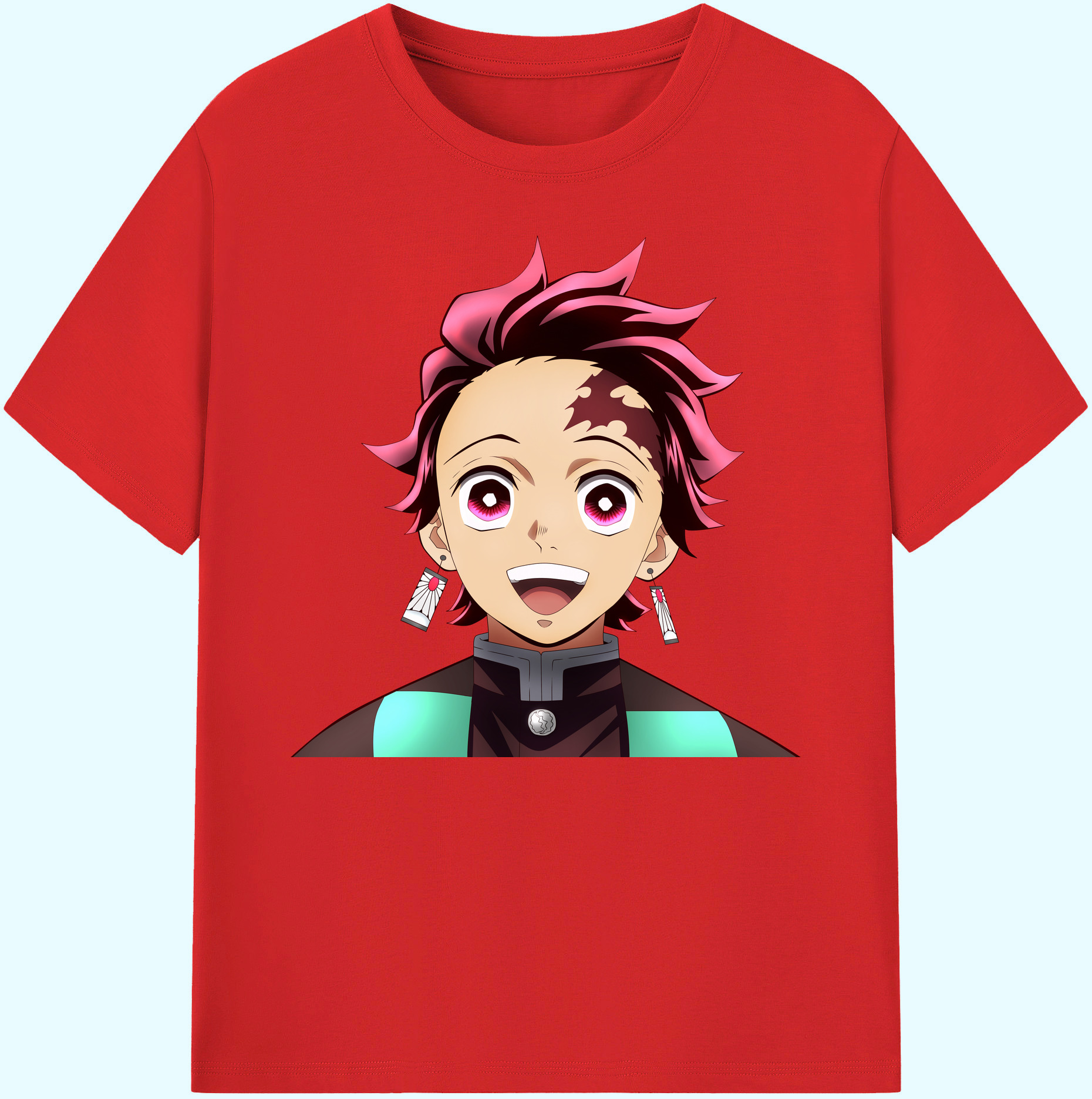（画像用） 鬼滅の刃 竈門 炭治郎／かまど たんじろう Kamado Tanjirou 綿100％ メンズ半袖Tシャツ｜肌触りやわらか＆通気性