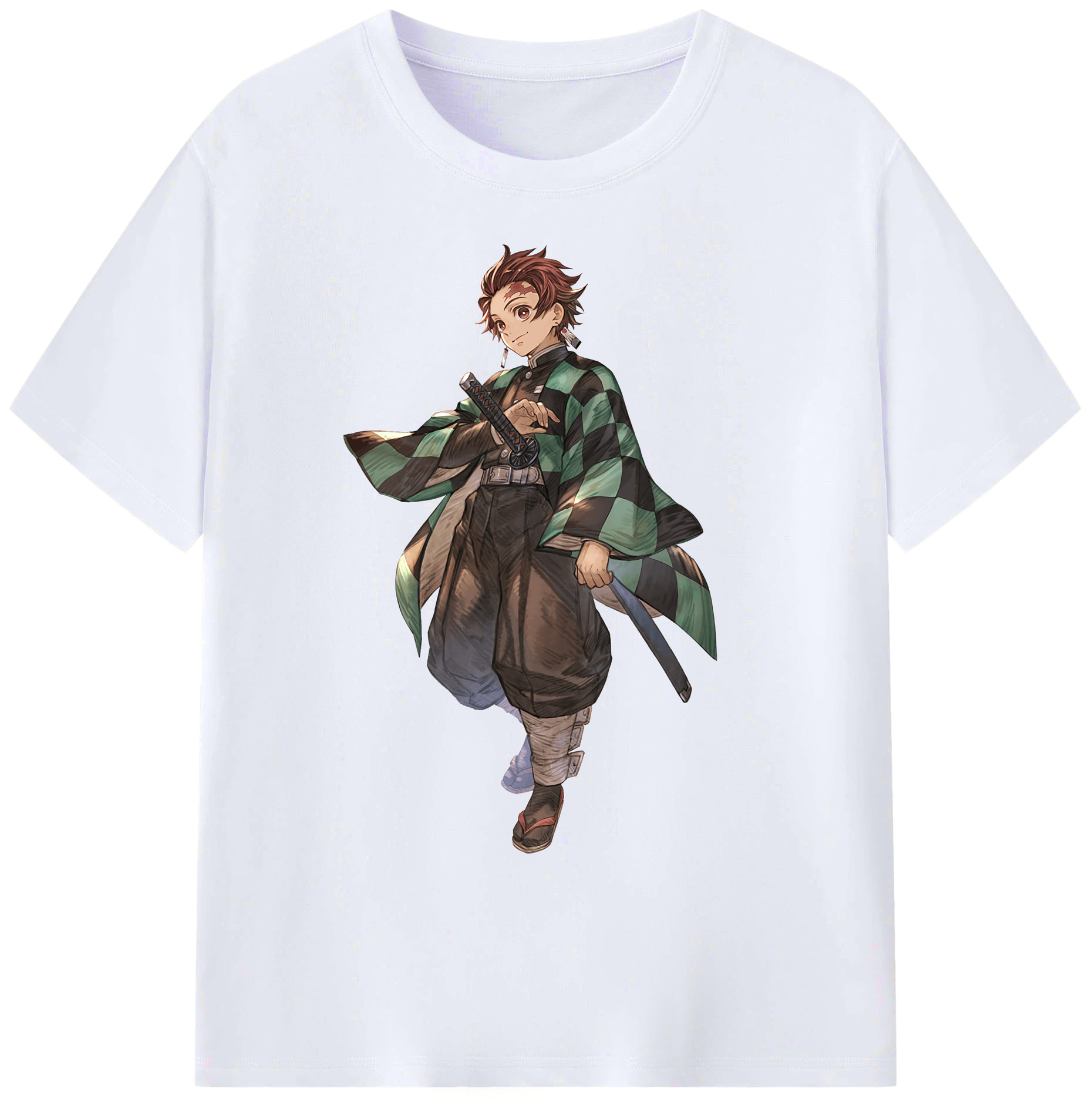 （画像用） 鬼滅の刃 竈門 炭治郎／かまど たんじろう Kamado Tanjirou 綿100％ メンズ半袖Tシャツ｜肌触りやわらか＆通気性